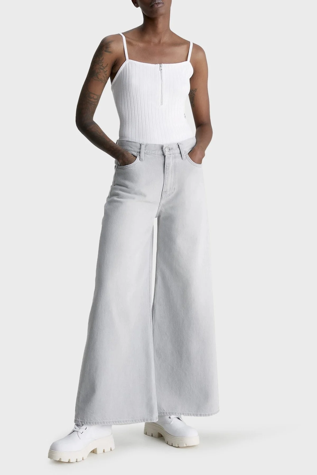 Calvin Klein Fitilli Fermuarlı Dar Kesim Streç Jarse J20J220776YAF Bayan Body J20J220776 YAF BEYAZ - 4