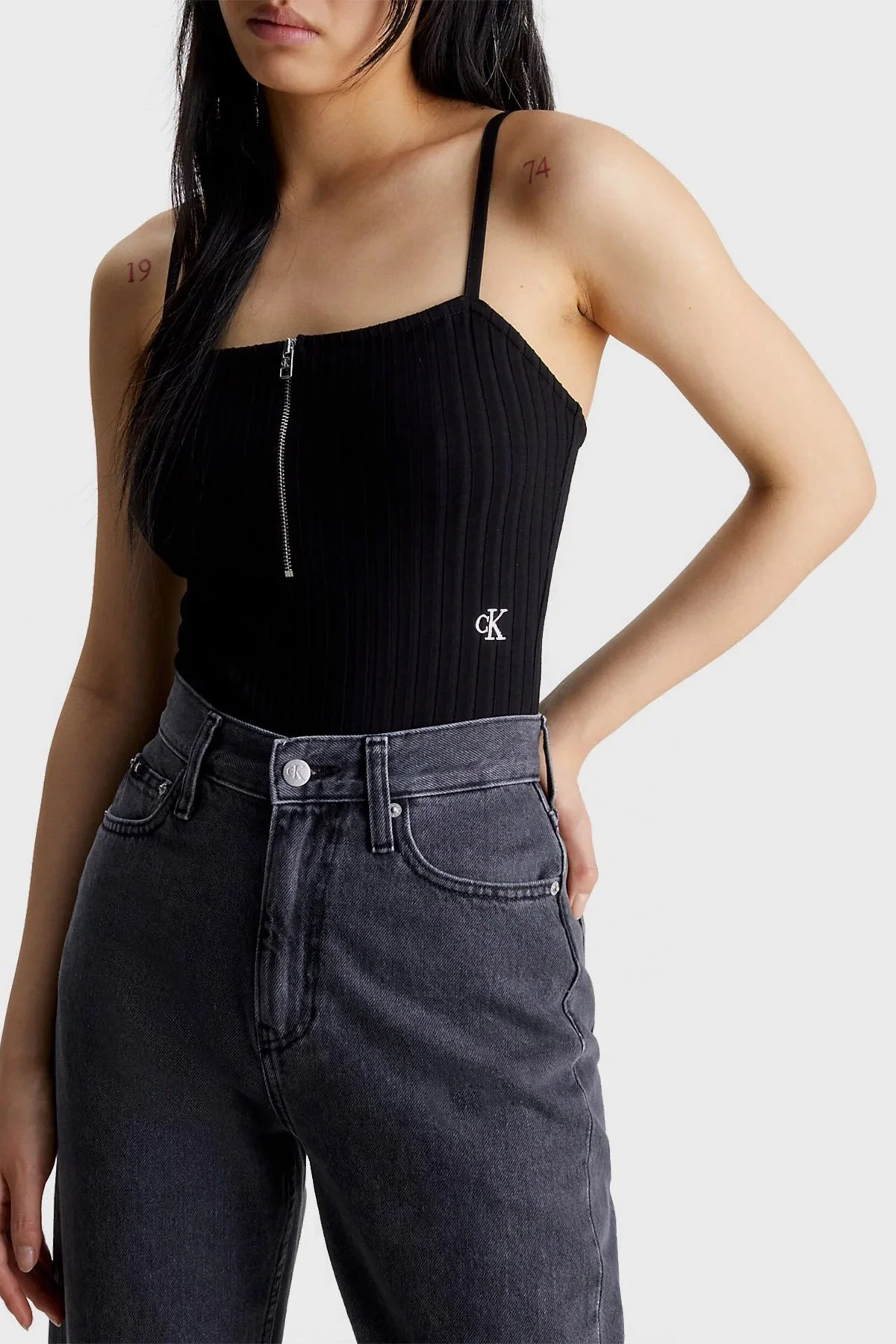 Calvin Klein Fitilli Fermuarlı Slim Fit Streç Jarse J20J220776BEH Bayan Body J20J220776 BEH SİYAH - 2