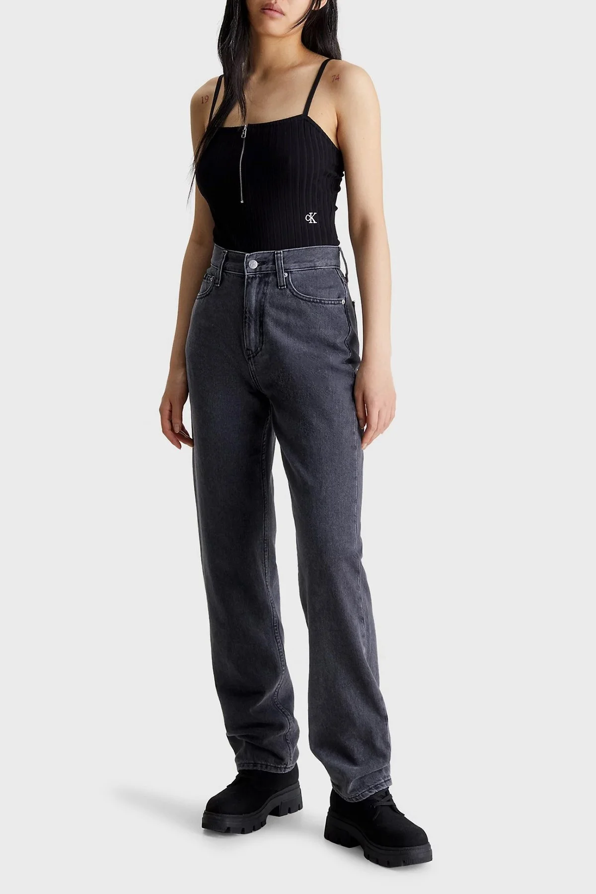 Calvin Klein Fitilli Fermuarlı Slim Fit Streç Jarse J20J220776BEH Bayan Body J20J220776 BEH SİYAH - 4