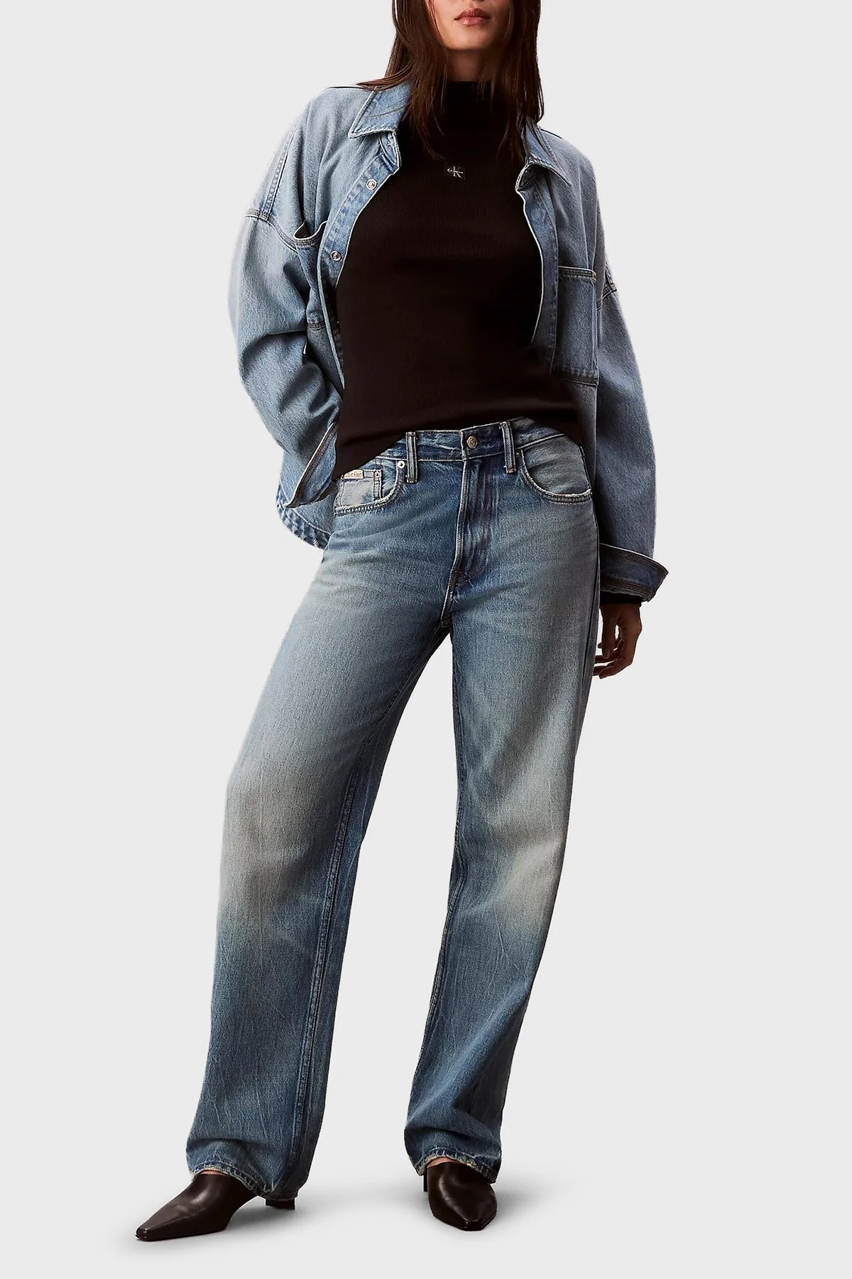 Calvin Klein Fitilli Logolu Pamuklu Slim Fit Balıkçı Yaka LV047D203GUB1 Bayan Kazak LV047D203G UB1 SİYAH - 2