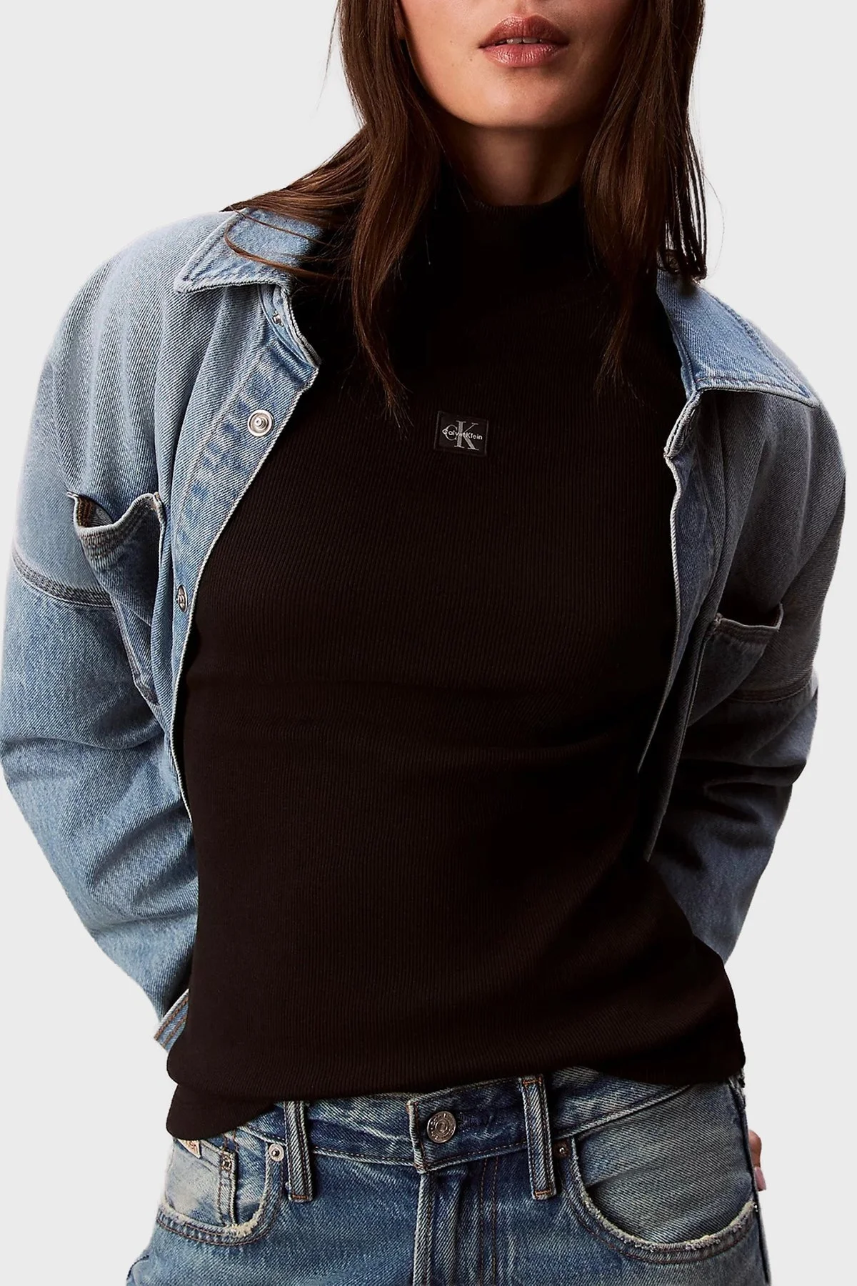 Calvin Klein Fitilli Logolu Pamuklu Slim Fit Balıkçı Yaka LV047D203GUB1 Bayan Kazak LV047D203G UB1 SİYAH - 4