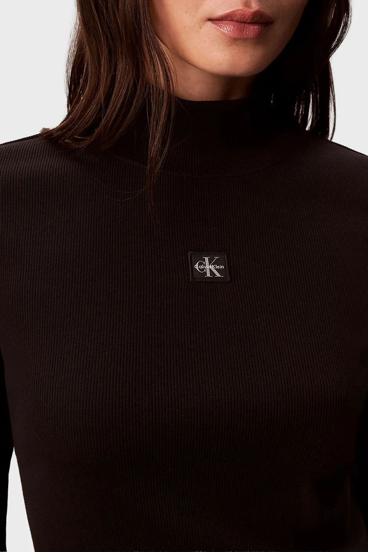 Calvin Klein Fitilli Logolu Pamuklu Slim Fit Balıkçı Yaka LV047D203GUB1 Bayan Kazak LV047D203G UB1 SİYAH - 5