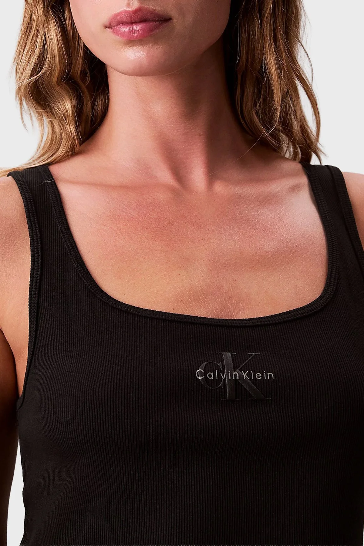 Calvin Klein Fitilli Logolu Pamuklu Slim Fit Yuvarlak Yaka LV047A804GUB1 Bayan Atlet LV047A804G UB1 SİYAH - 5