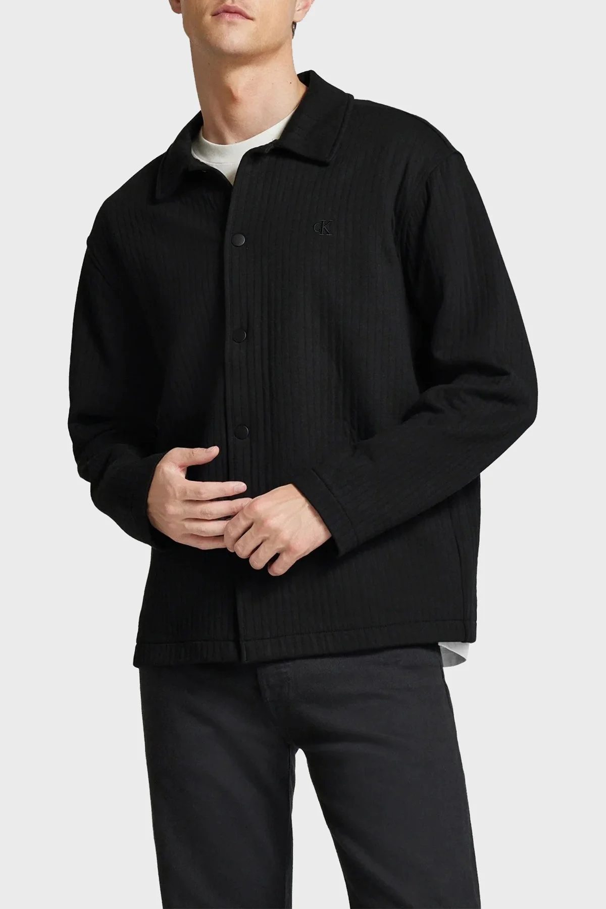 Calvin Klein Fitilli Pamuklu Regular Fit Çıtçıt Düğmeli J30J326405BEH Erkek Gömlek J30J326405 BEH SİYAH - 1