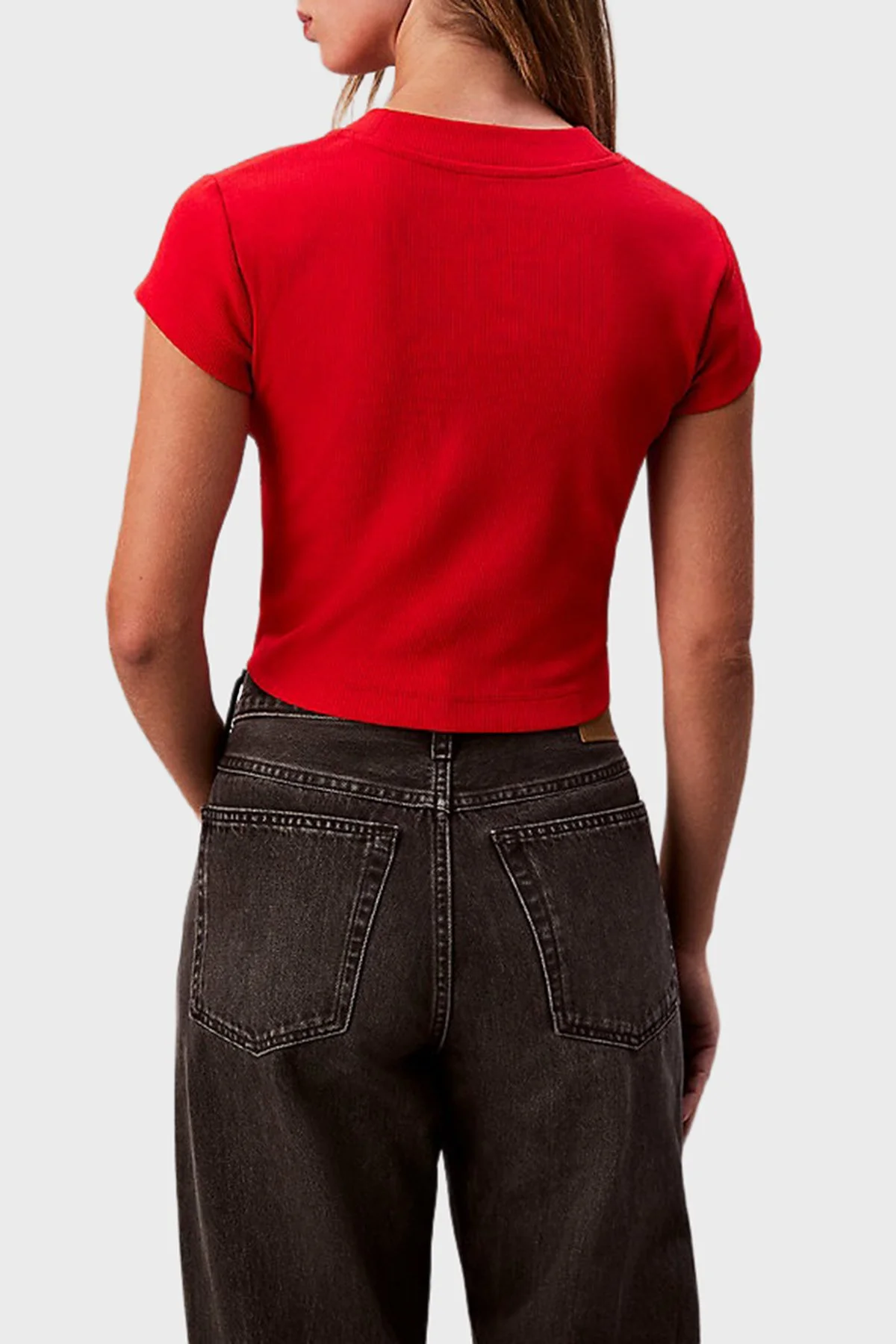 Calvin Klein Fitilli Pamuklu Slim Fit Bisiklet Yaka Crop LV047AB802VMT Bayan T Shirt LV047AB802 VMT KIRMIZI - 3