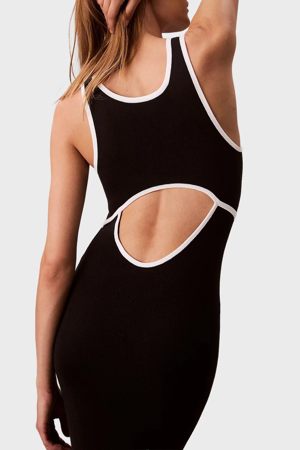 Calvin Klein Fitilli Pamuklu Slim Fit Yuvarlak Yaka Midi LV047D301GUB1 Bayan Elbise LV047D301G UB1 SİYAH - 3