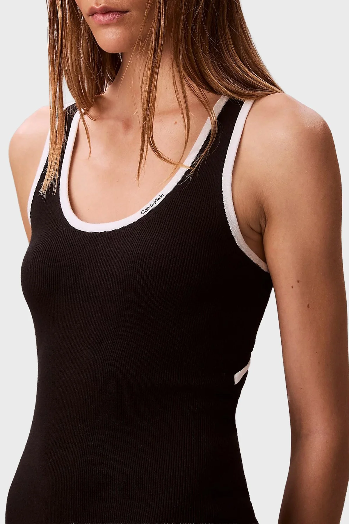 Calvin Klein Fitilli Pamuklu Slim Fit Yuvarlak Yaka Midi LV047D301GUB1 Bayan Elbise LV047D301G UB1 SİYAH - 4