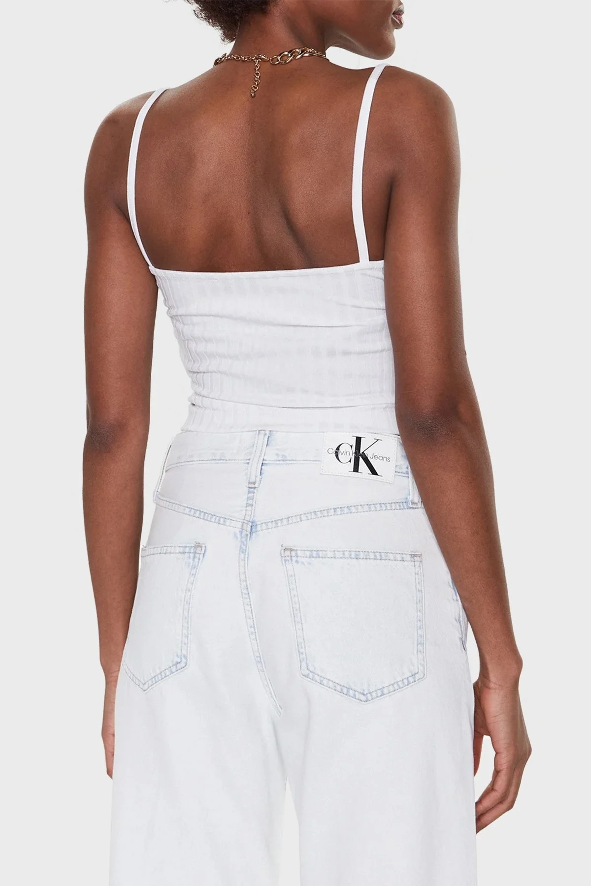 Calvin Klein Fitilli Slim Fit İp Askılı Streç Atlet J20J221009YAF Bayan Top J20J221009 YAF BEYAZ - 2