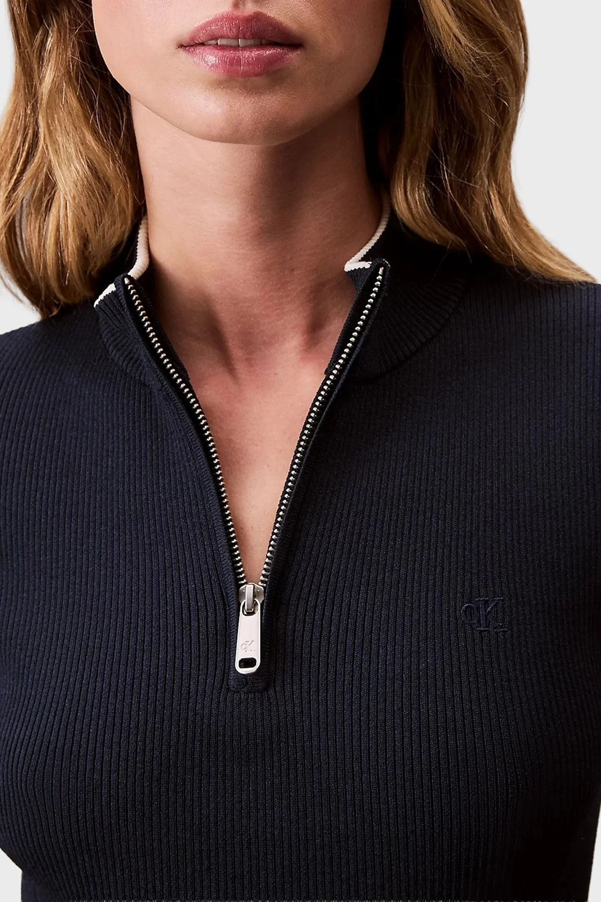 Calvin Klein Fitilli Slim Fit Yarım Fermuarlı Dik Yaka Mini Boy LV044C330GCEF Bayan Elbise LV044C330G CEF LACİVERT - 5