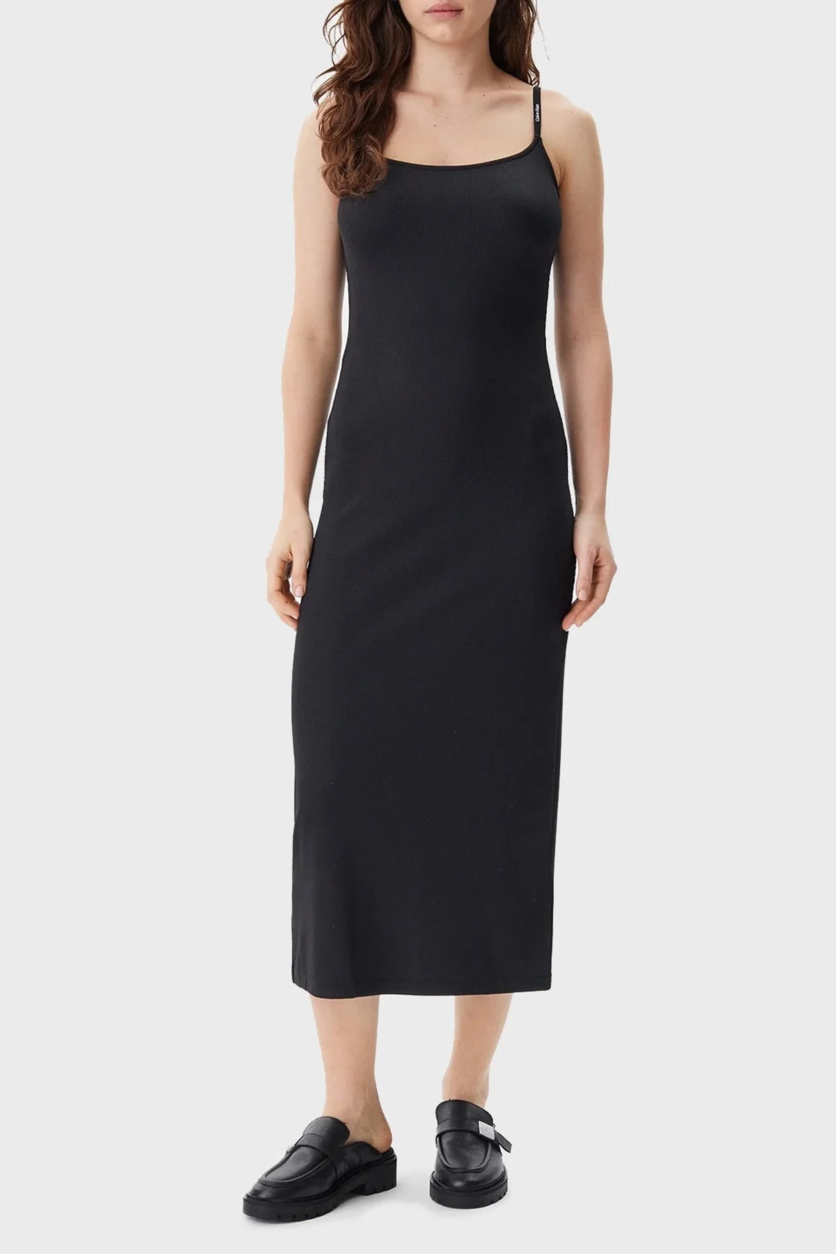 Calvin Klein Fitilli Streç İnce Askılı Slim Fit Midi Boy J20J225288BEH Bayan Elbise J20J225288 BEH SİYAH - 6