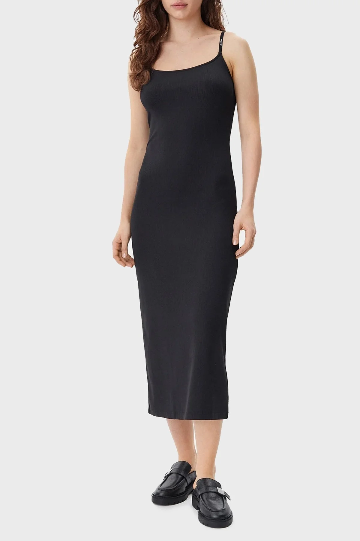 Calvin Klein Fitilli Streç İnce Askılı Slim Fit Midi Boy J20J225288BEH Bayan Elbise J20J225288 BEH SİYAH - 8