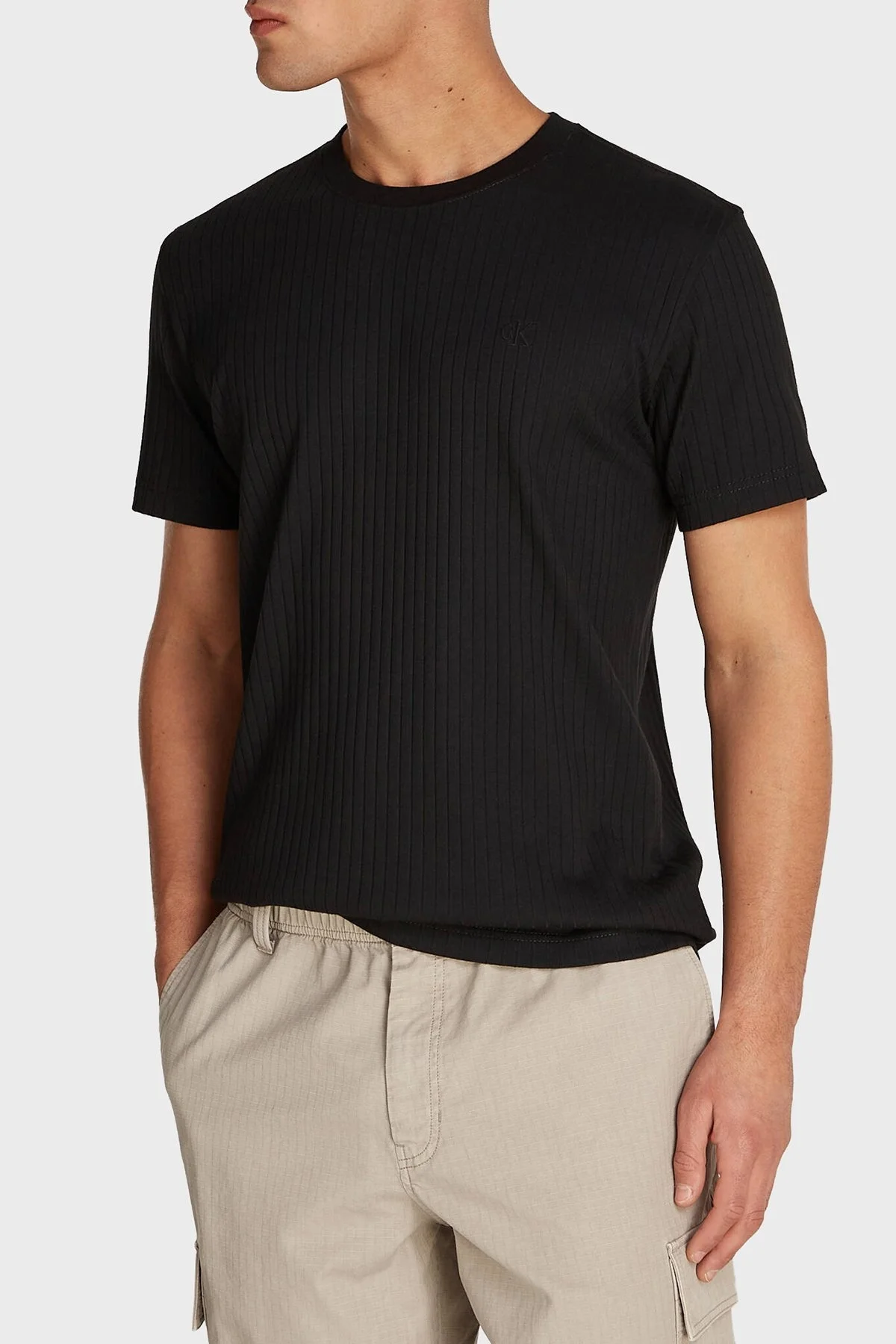 Calvin Klein Fitilli Streç Pamuklu Regular Fit Bisiklet Yaka J30J326149BEH Erkek T Shirt J30J326149 BEH SİYAH - 1