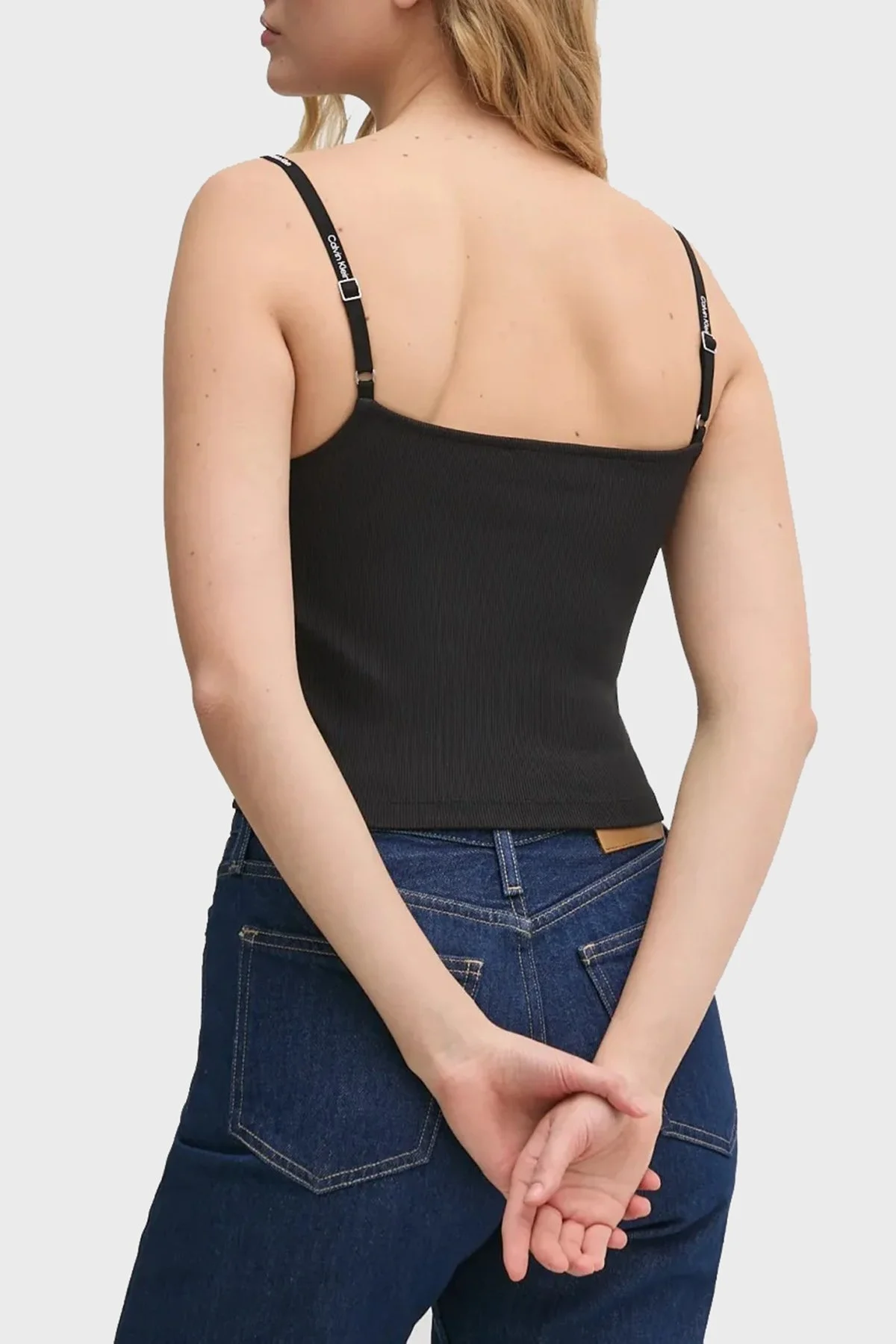 Calvin Klein Fitilli Streç Slim Fit Yuvarlak Yaka J20J225312BEH Bayan Top J20J225312 BEH SİYAH - 8