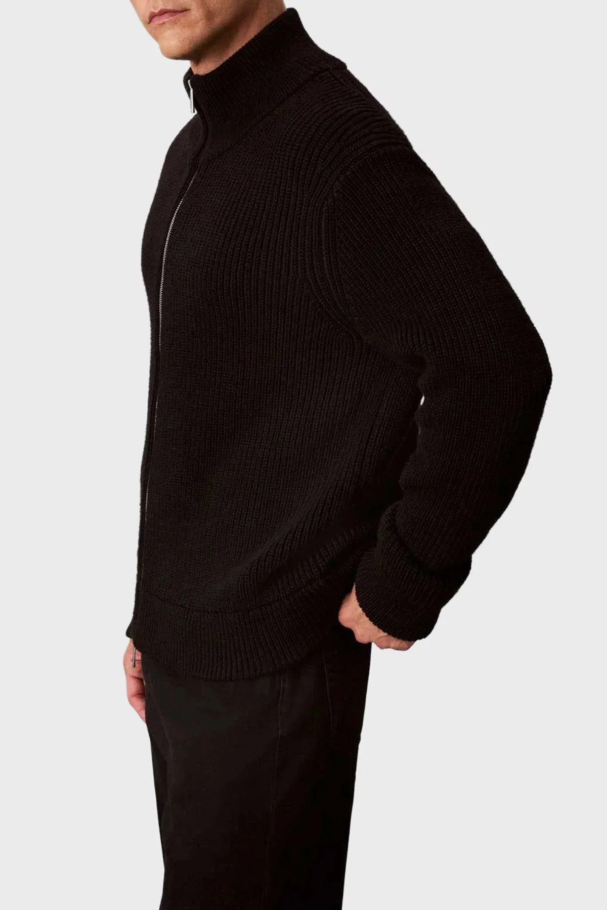 Calvin Klein Fitilli Yün Karışımlı Regular Fit Dik Yaka Fermuarlı LV04LD305GUB1 Erkek Hırka LV04LD305G UB1 SİYAH - 4