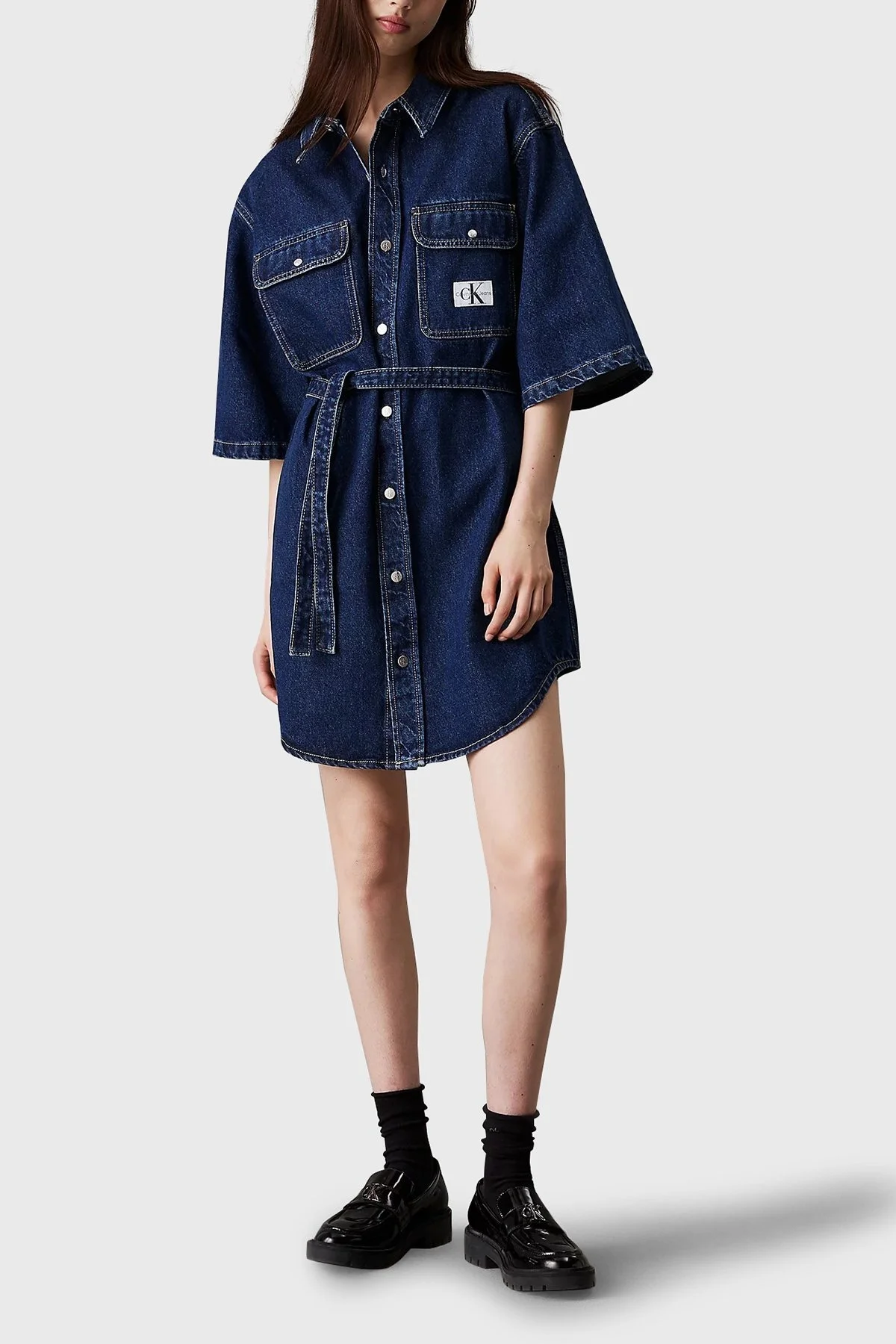 Calvin Klein Gömlek Yaka Regular Fit Denim J20J2247481BJ Bayan Elbise J20J224748 1BJ LACİVERT - 1