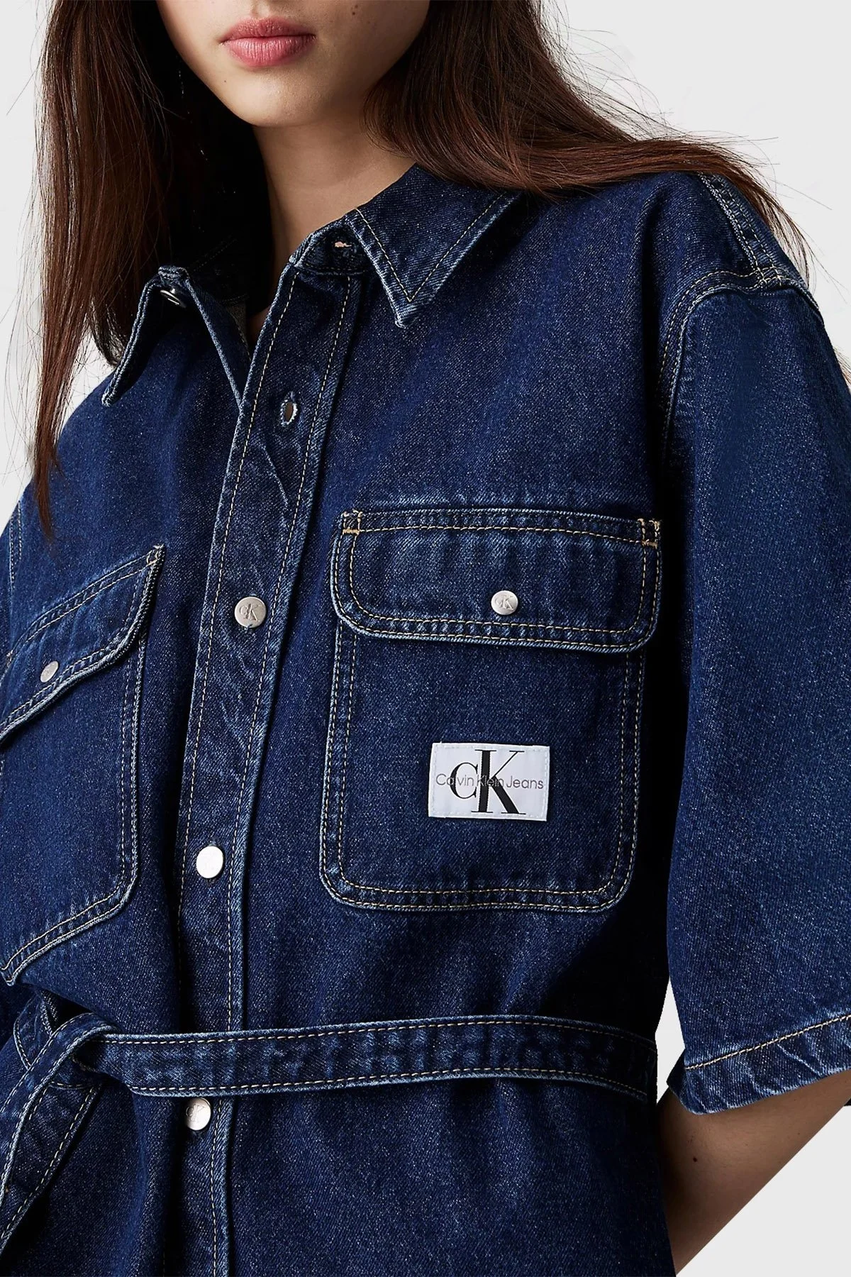 Calvin Klein Gömlek Yaka Regular Fit Denim J20J2247481BJ Bayan Elbise J20J224748 1BJ LACİVERT - 3