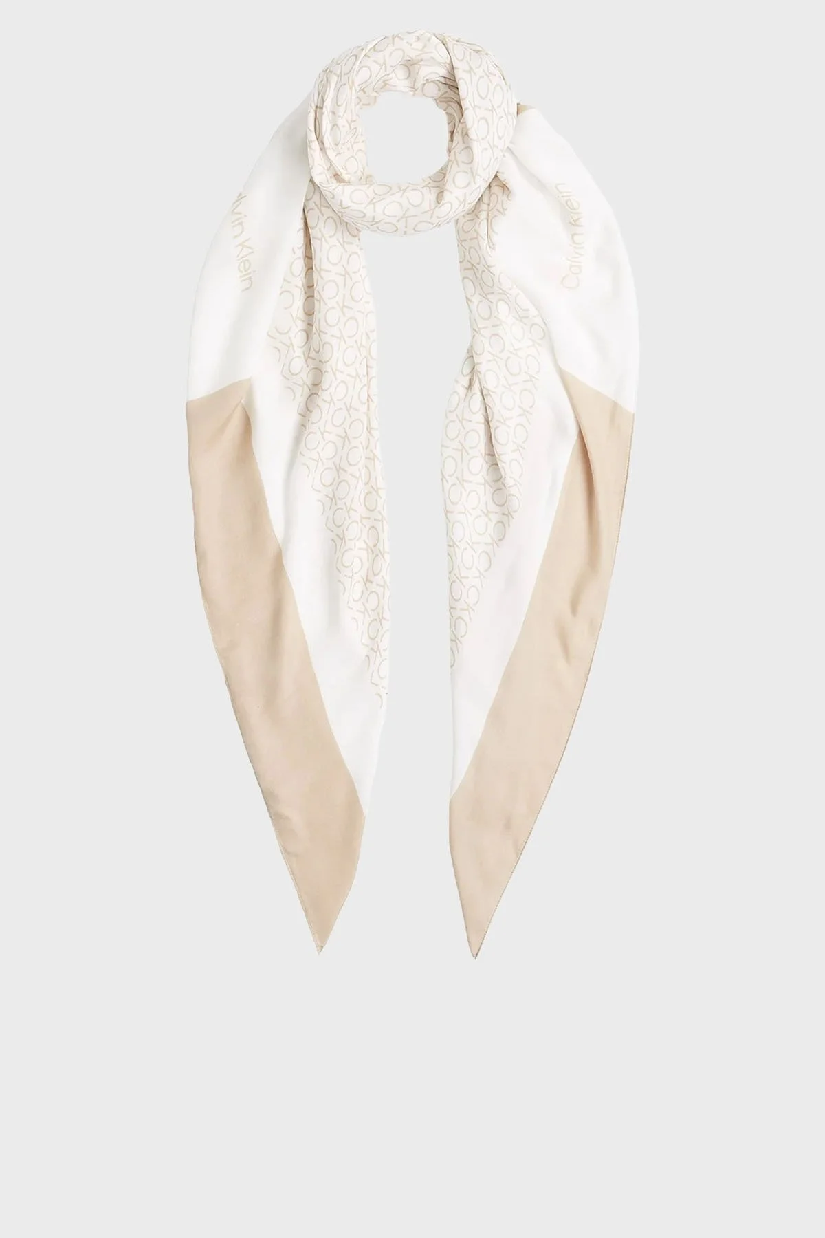 Calvin Klein Jakarlı Logo Baskılı 130 x 130 cm K60K612706PBP Bayan Şal K60K612706 PBP BEYAZ-BEJ - 4