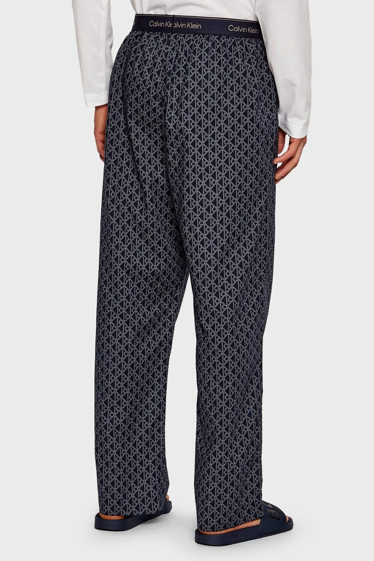 Calvin Klein Jakarlı Logolu % 100 Pamuk Relaxed Fit LV00NM295333E Erkek Pijama Takımı LV00NM2953 33E LACİVERT-BEYAZ - 5