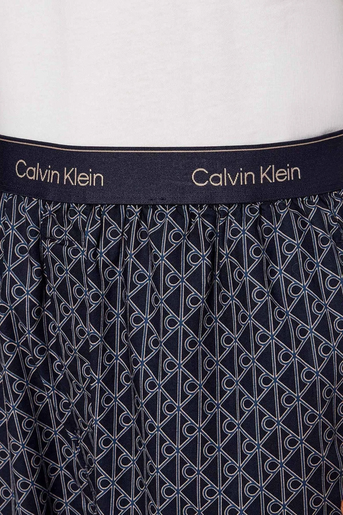 Calvin Klein Jakarlı Logolu % 100 Pamuk Relaxed Fit LV00NM295333E Erkek Pijama Takımı LV00NM2953 33E LACİVERT-BEYAZ - 6