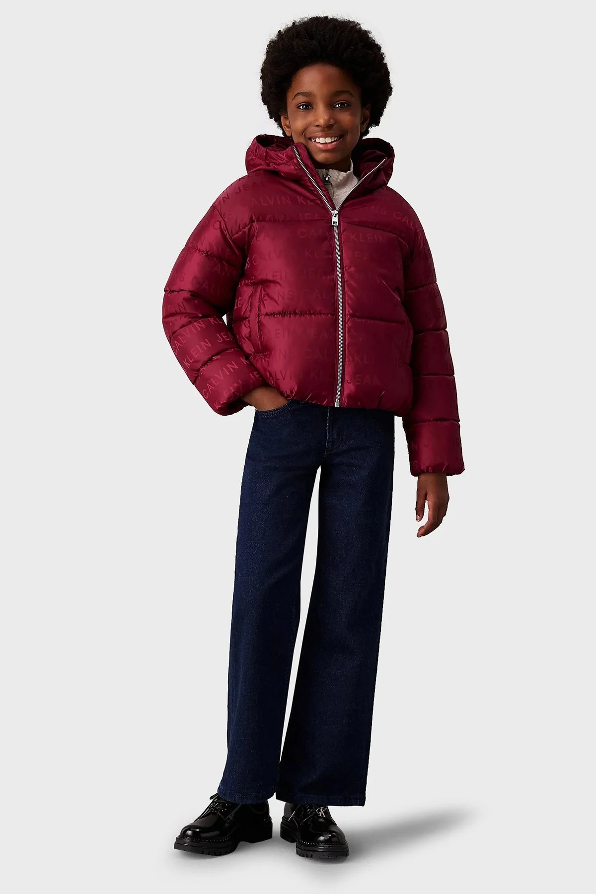 Calvin Klein Jakarlı Logolu Kapüşonlu Şişme IG0IG027300KS Çocuk Mont IG0IG02730 0KS BORDO - 6