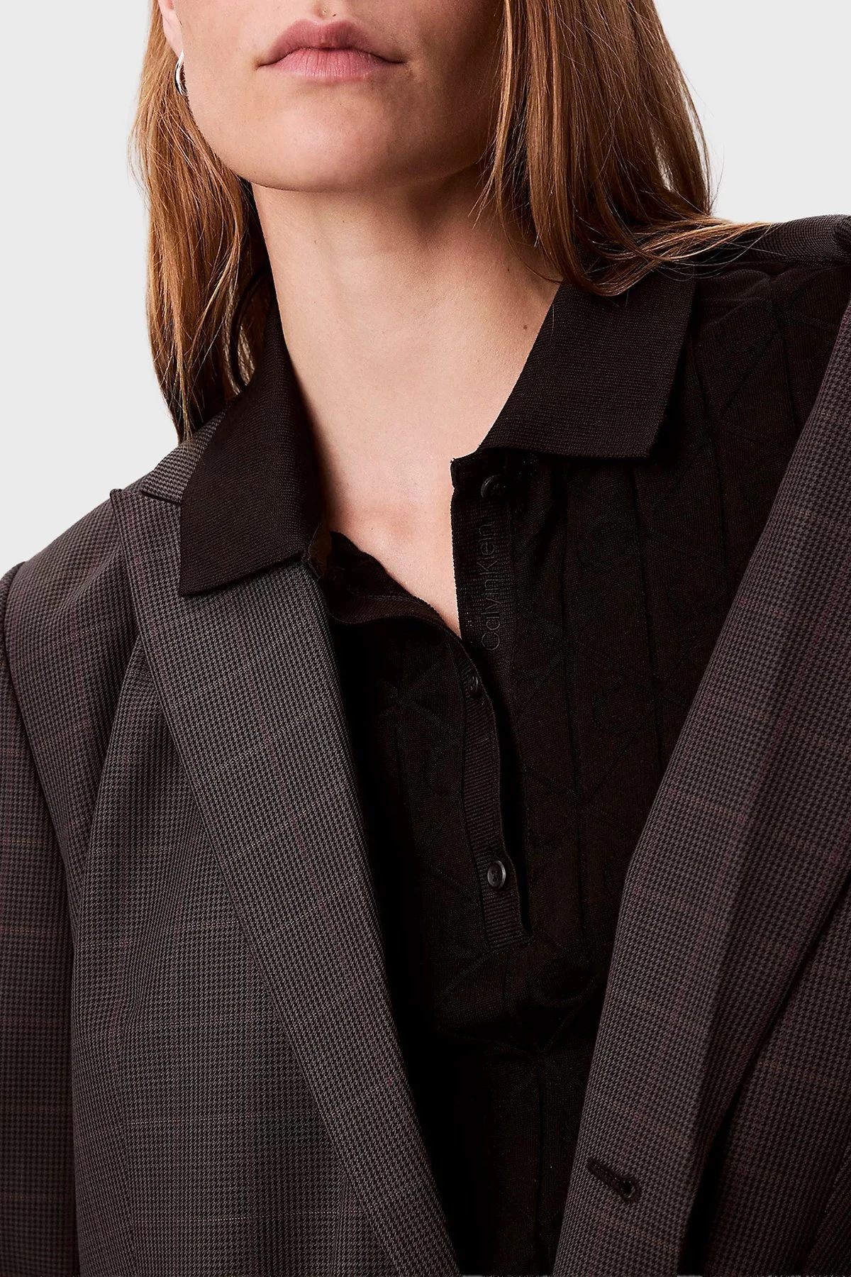 Calvin Klein Jakarlı Pamuklu Fitted Fit Mini Polo Yaka LV044D208GUB1 Bayan Elbise LV044D208G UB1 SİYAH - 4