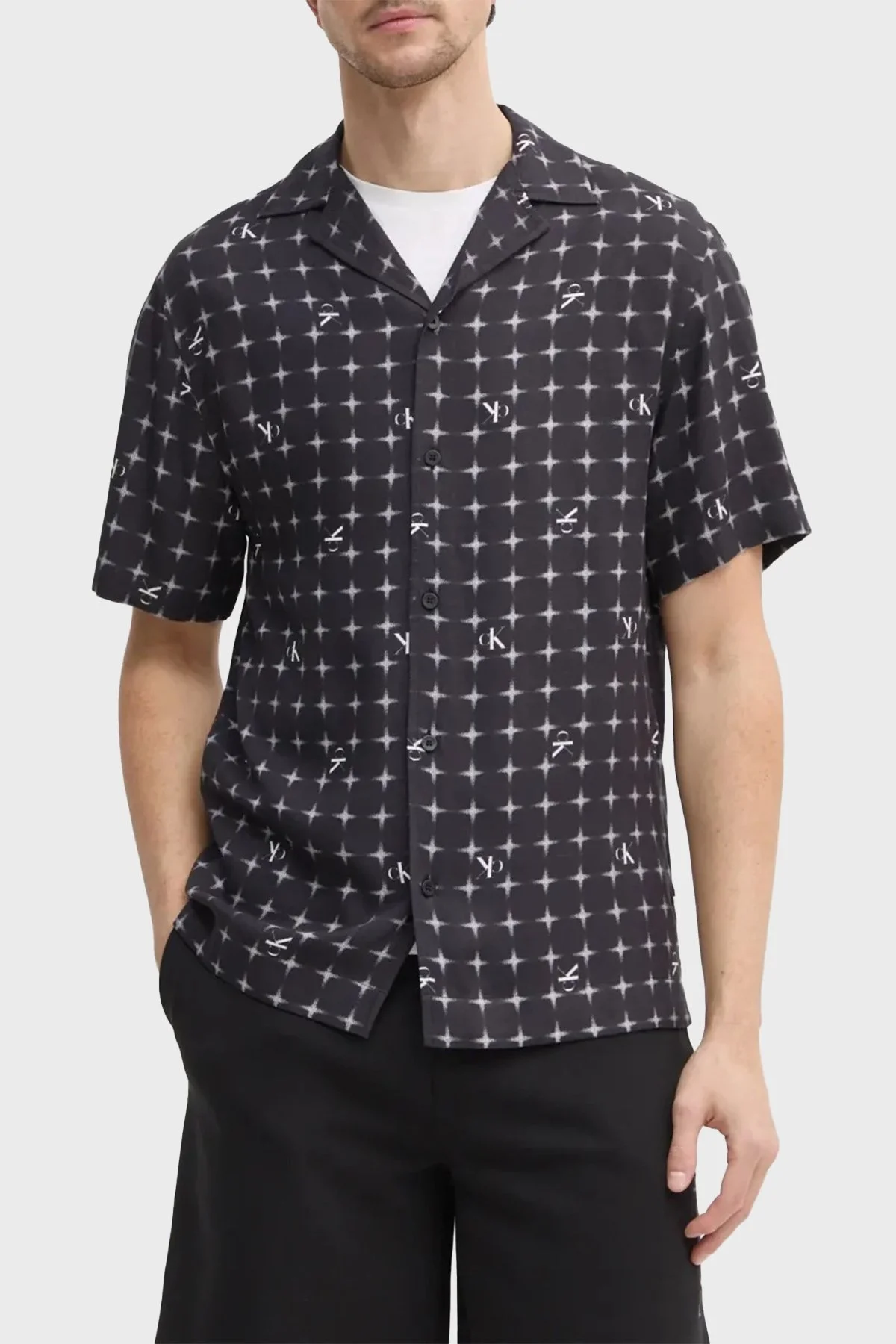 Calvin Klein Jakarlı Regular Fit Kısa Kollu KM0KM011480GO Erkek Gömlek KM0KM01148 0GO SİYAH - 6