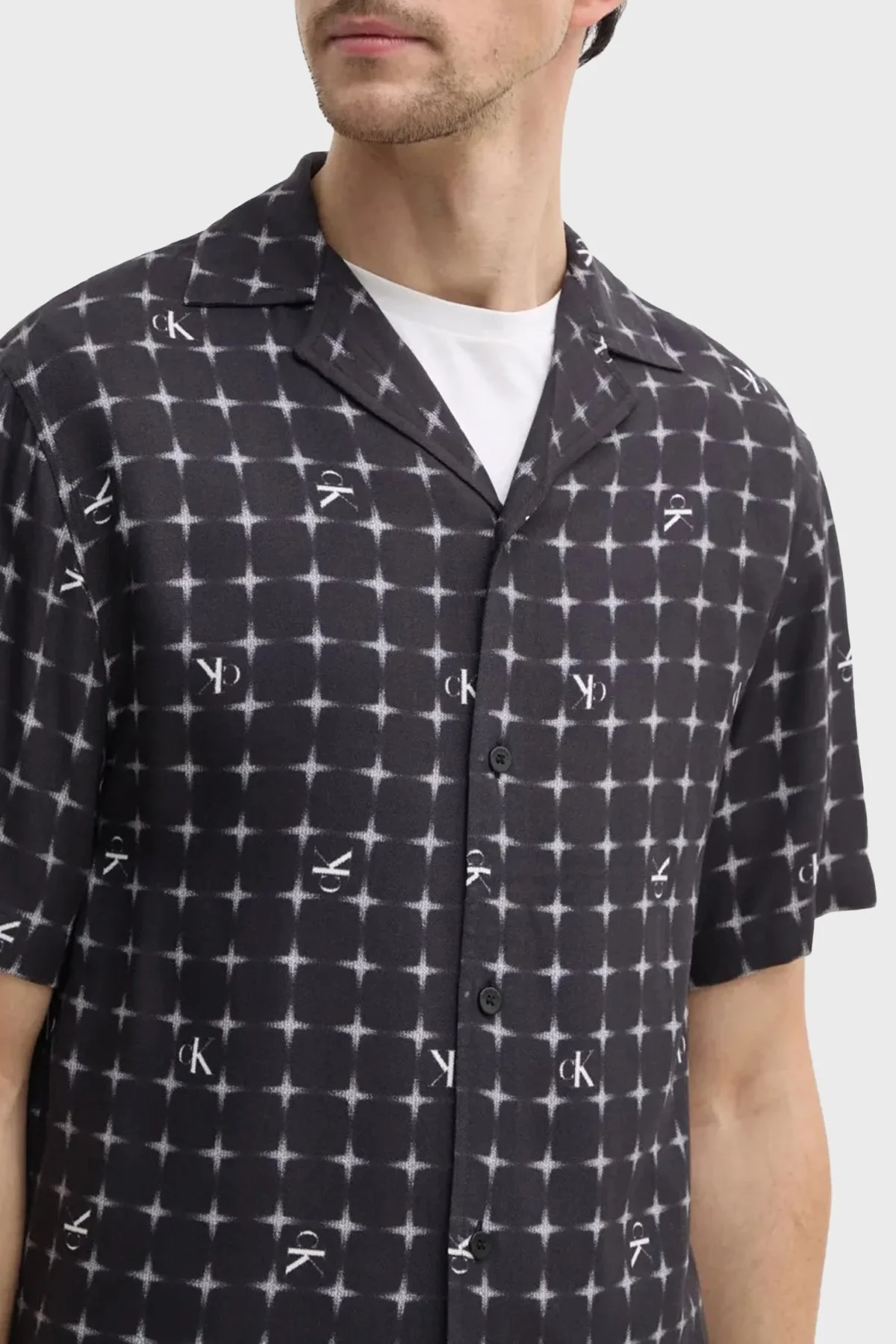 Calvin Klein Jakarlı Regular Fit Kısa Kollu KM0KM011480GO Erkek Gömlek KM0KM01148 0GO SİYAH - 9