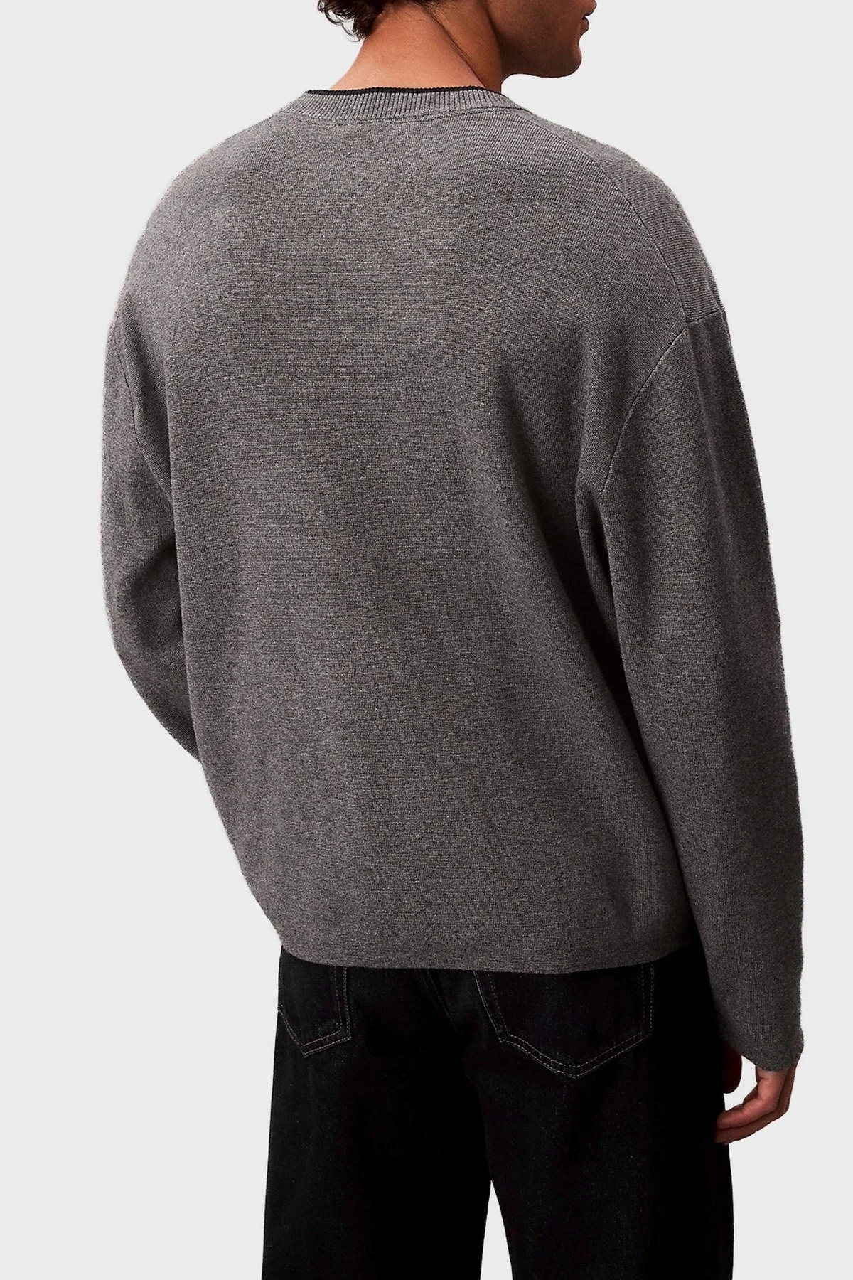 Calvin Klein Kabartmalı Logolu Regular Fit Sıfır Yaka LV04RD300GP7E Erkek Kazak LV04RD300G P7E GRİ - 3