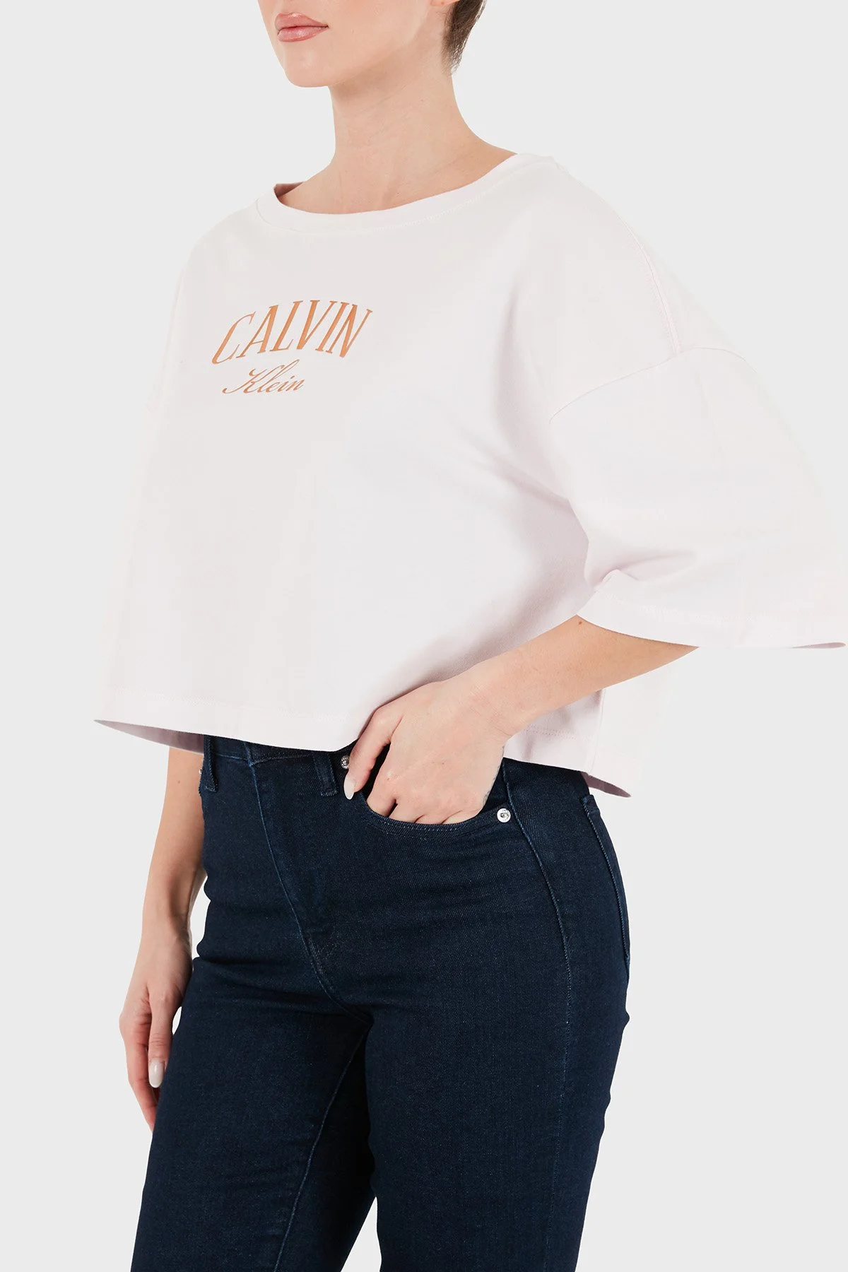 Calvin Klein Kadın T Shirt LV047H823G 3FS Pudra - 4