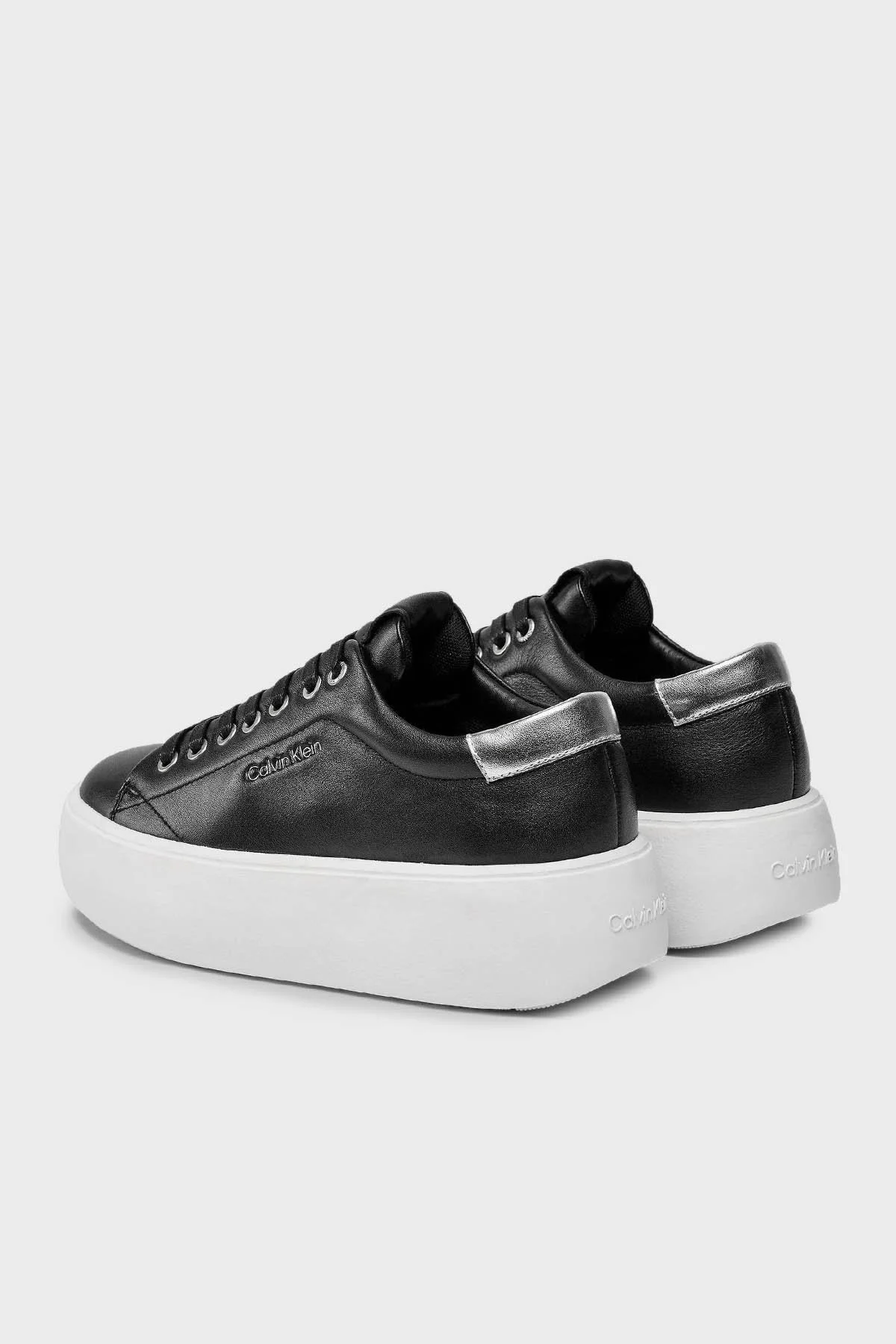 Calvin Klein Kalın Tabanlı Deri Sneaker HW0HW018610GN Bayan Ayakkabı HW0HW01861 0GN SİYAH-GÜMÜŞ - 2