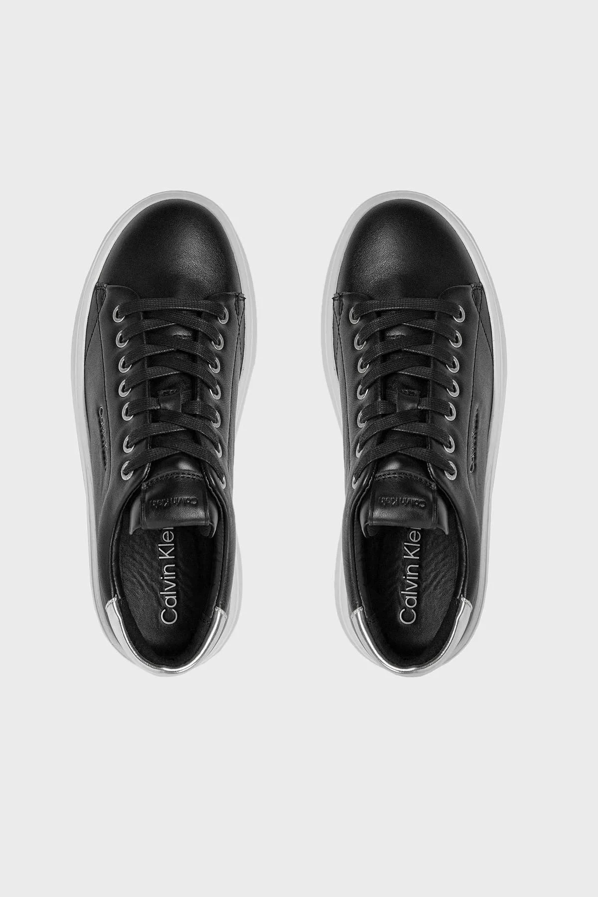 Calvin Klein Kalın Tabanlı Deri Sneaker HW0HW018610GN Bayan Ayakkabı HW0HW01861 0GN SİYAH-GÜMÜŞ - 4