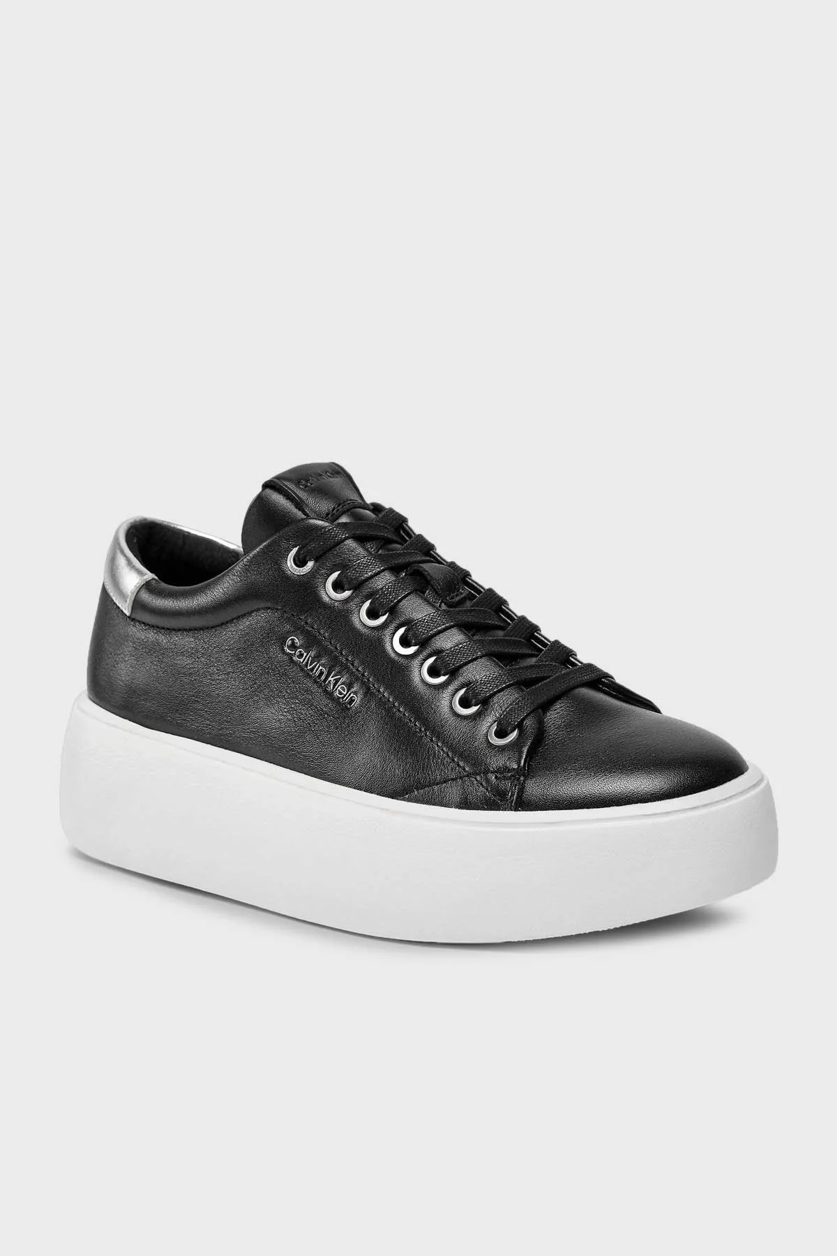 Calvin Klein Kalın Tabanlı Deri Sneaker HW0HW018610GN Bayan Ayakkabı HW0HW01861 0GN SİYAH-GÜMÜŞ - 5