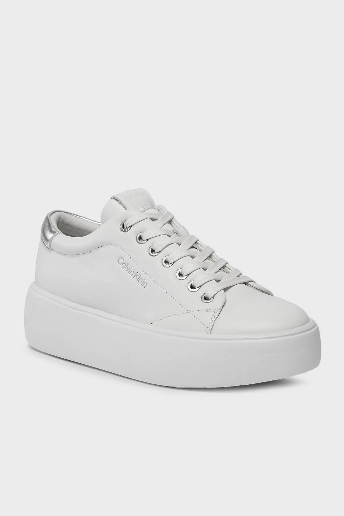 Calvin Klein Kalın Tabanlı Deri Sneaker HW0HW018610K6 Bayan Ayakkabı HW0HW01861 0K6 BEYAZ-GÜMÜŞ - 3