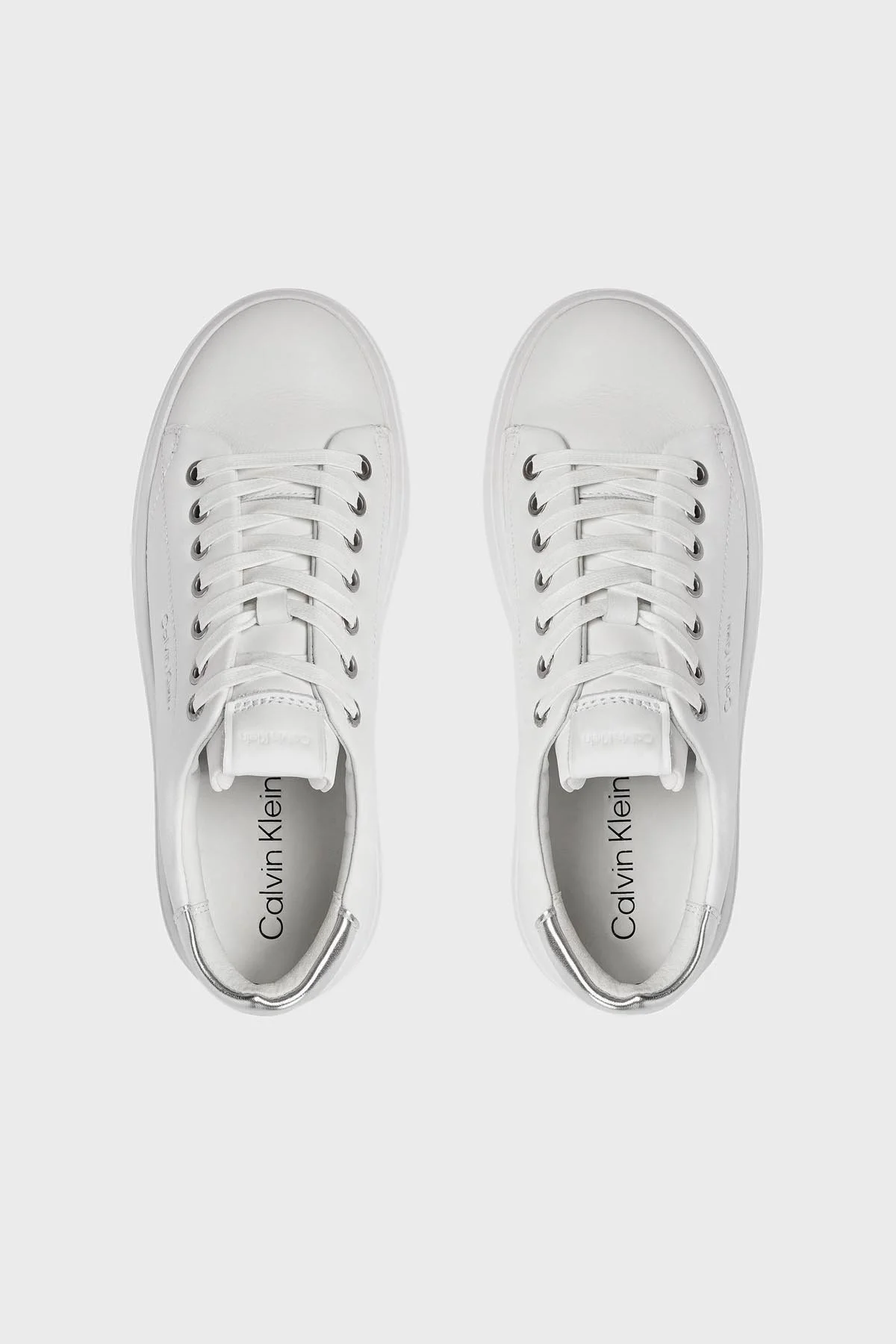 Calvin Klein Kalın Tabanlı Deri Sneaker HW0HW018610K6 Bayan Ayakkabı HW0HW01861 0K6 BEYAZ-GÜMÜŞ - 6