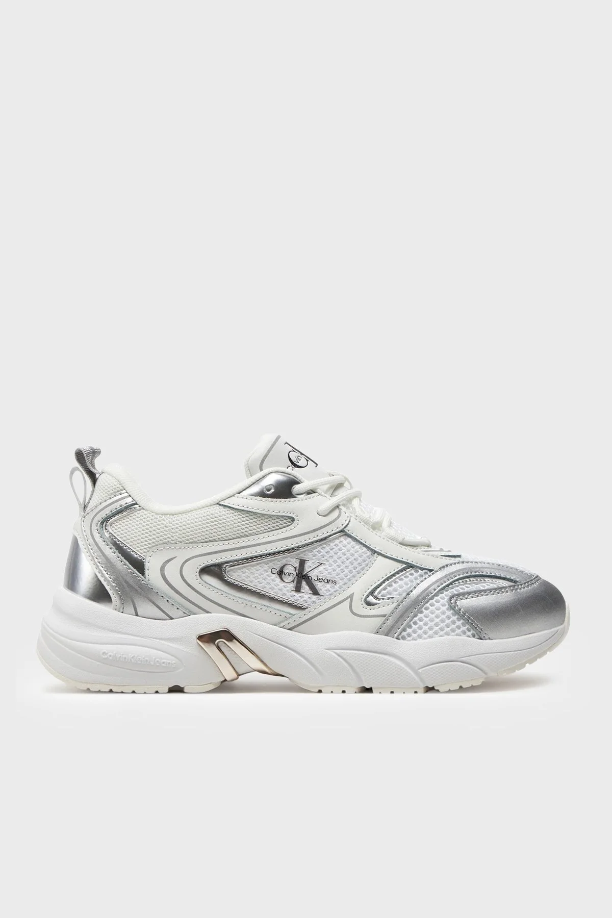 Calvin Klein Kalın Tabanlı Retro Model Tennis Low Lace Sneaker YW0YW0138101V Bayan Ayakkabı YW0YW01381 01V BEYAZ-GÜMÜŞ - 1