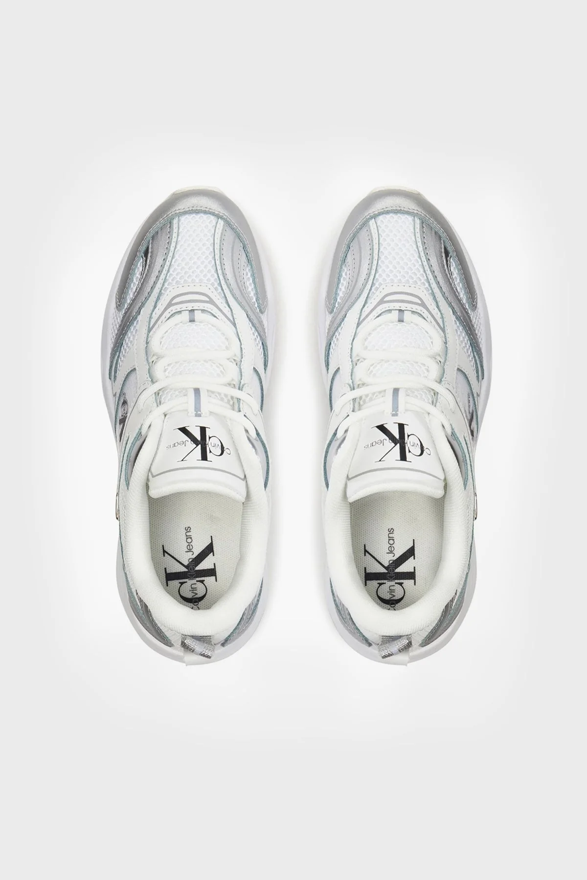 Calvin Klein Kalın Tabanlı Retro Model Tennis Low Lace Sneaker YW0YW0138101V Bayan Ayakkabı YW0YW01381 01V BEYAZ-GÜMÜŞ - 6
