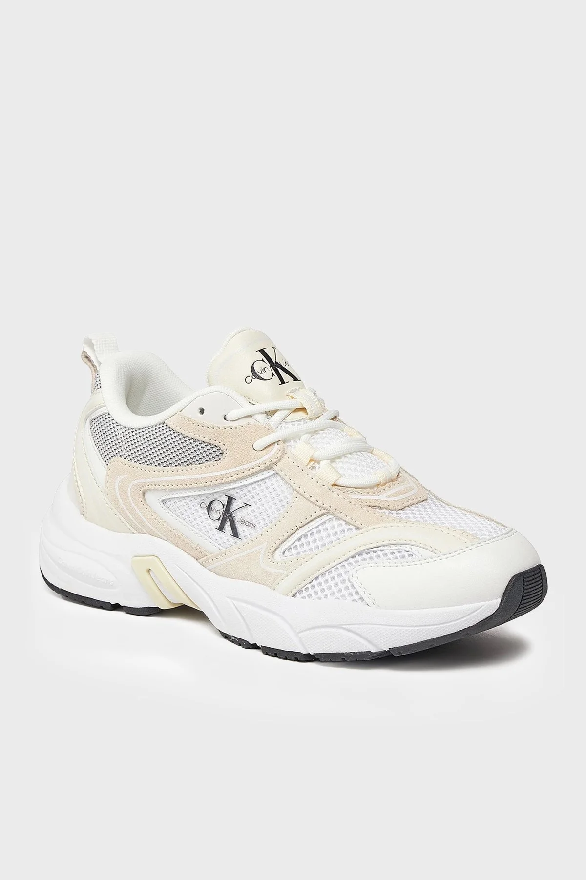 Calvin Klein Kalın Tabanlı Retro Model Tennis Su-Mesh Sneaker YW0YW008910GG Bayan Ayakkabı YW0YW00891 0GG Beyaz-Krem-Siyah - 3