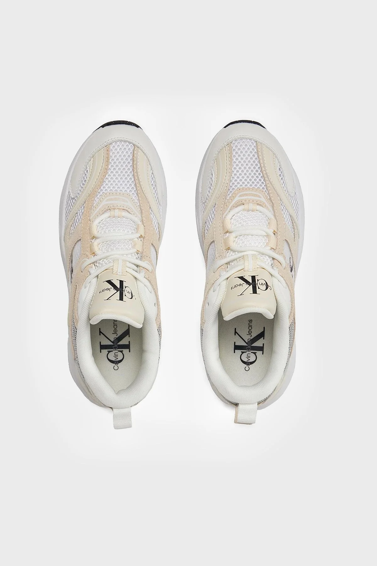 Calvin Klein Kalın Tabanlı Retro Model Tennis Su-Mesh Sneaker YW0YW008910GG Bayan Ayakkabı YW0YW00891 0GG Beyaz-Krem-Siyah - 12