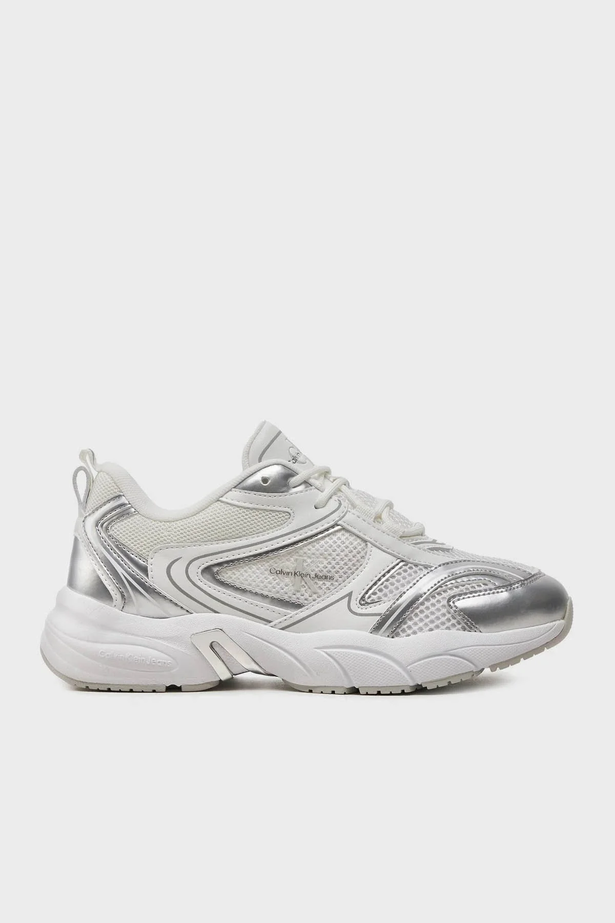 Calvin Klein Kalın Tabanlı Retro Tennis Low Sneaker YW0YW014630K9 Bayan Ayakkabı YW0YW01463 0K9 BEYAZ-GÜMÜŞ - 1