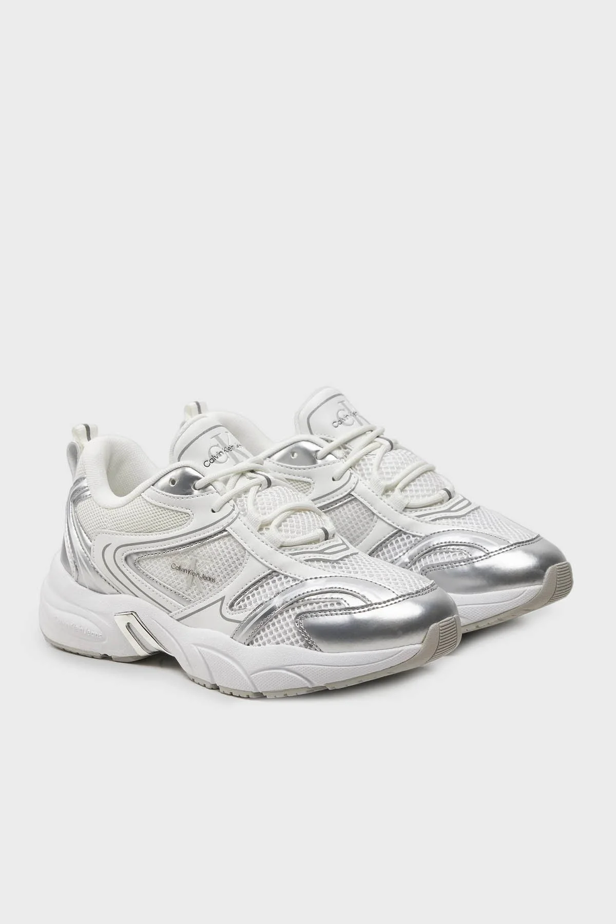 Calvin Klein Kalın Tabanlı Retro Tennis Low Sneaker YW0YW014630K9 Bayan Ayakkabı YW0YW01463 0K9 BEYAZ-GÜMÜŞ - 3