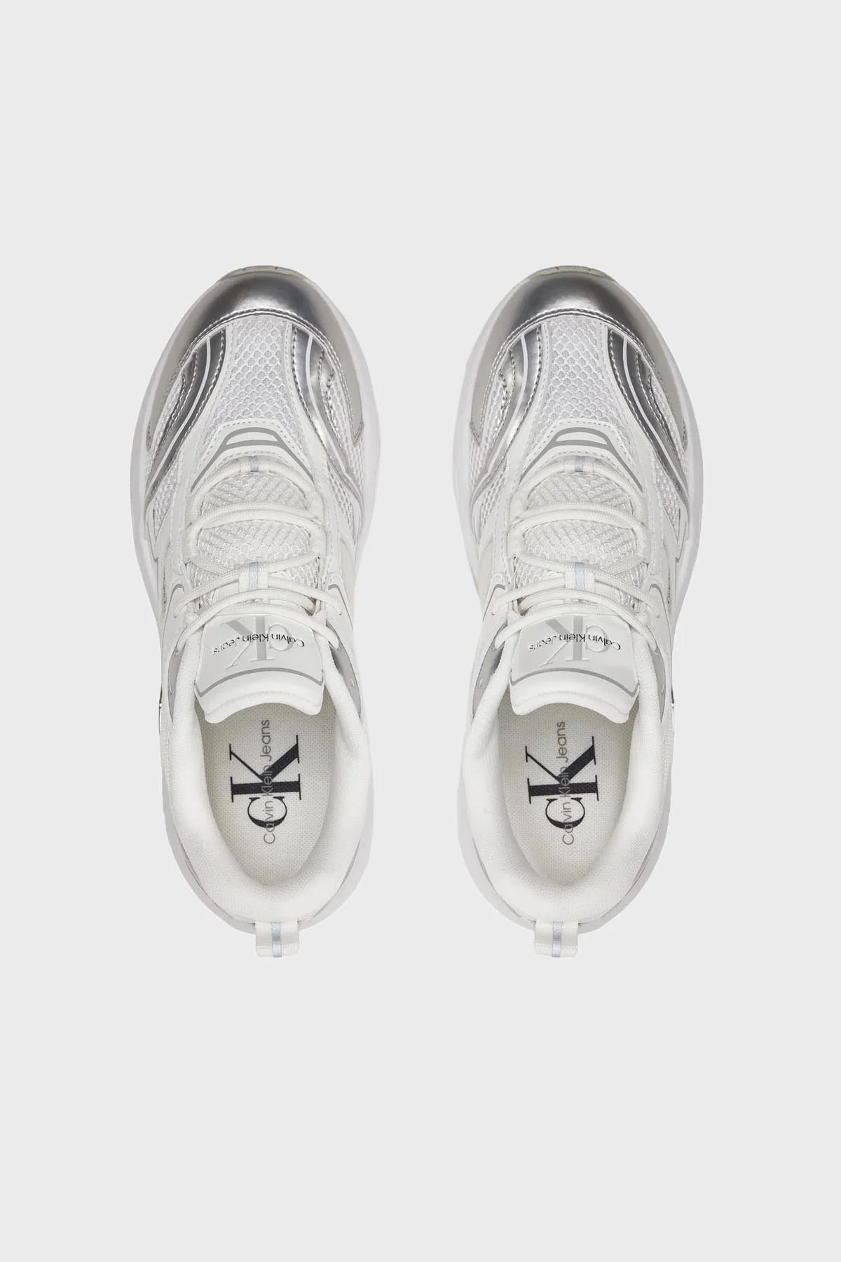 Calvin Klein Kalın Tabanlı Retro Tennis Low Sneaker YW0YW014630K9 Bayan Ayakkabı YW0YW01463 0K9 BEYAZ-GÜMÜŞ - 5