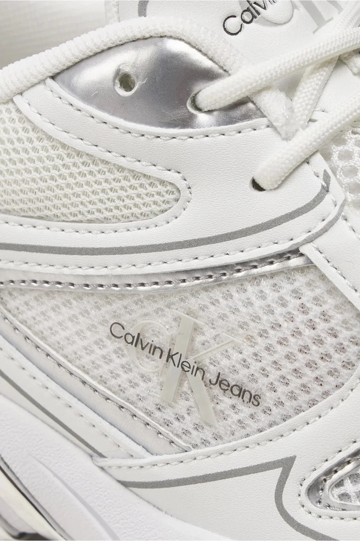 Calvin Klein Kalın Tabanlı Retro Tennis Low Sneaker YW0YW014630K9 Bayan Ayakkabı YW0YW01463 0K9 BEYAZ-GÜMÜŞ - 6