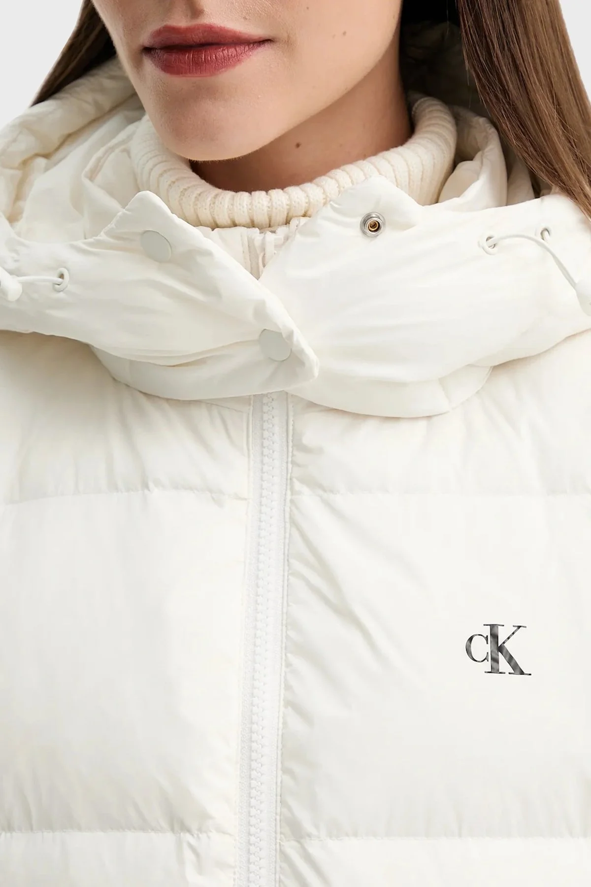 Calvin Klein Kapitoneli Boxy Fit Kapüşonlu Şişme LV047D500GVDV Bayan Yelek LV047D500G VDV BEYAZ - 5
