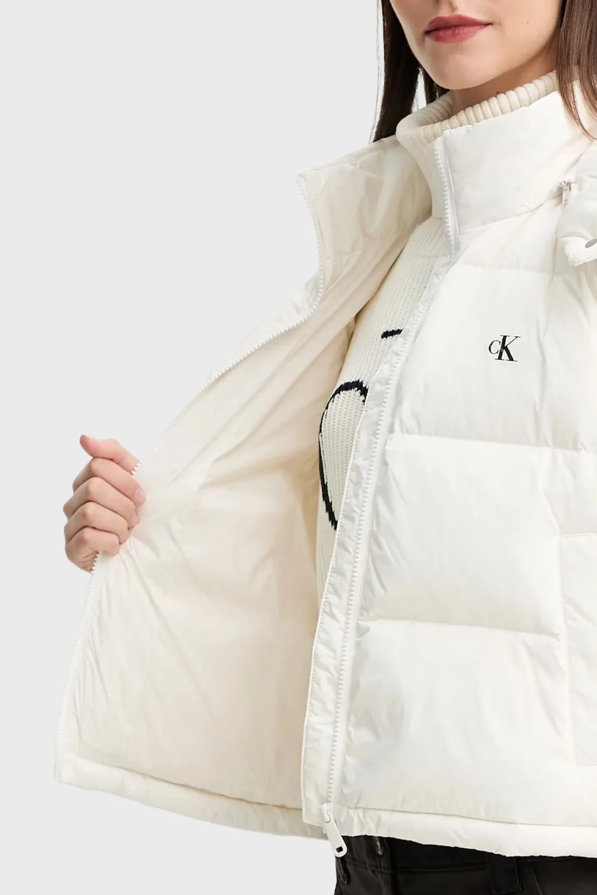 Calvin Klein Kapitoneli Boxy Fit Kapüşonlu Şişme LV047D500GVDV Bayan Yelek LV047D500G VDV BEYAZ - 6