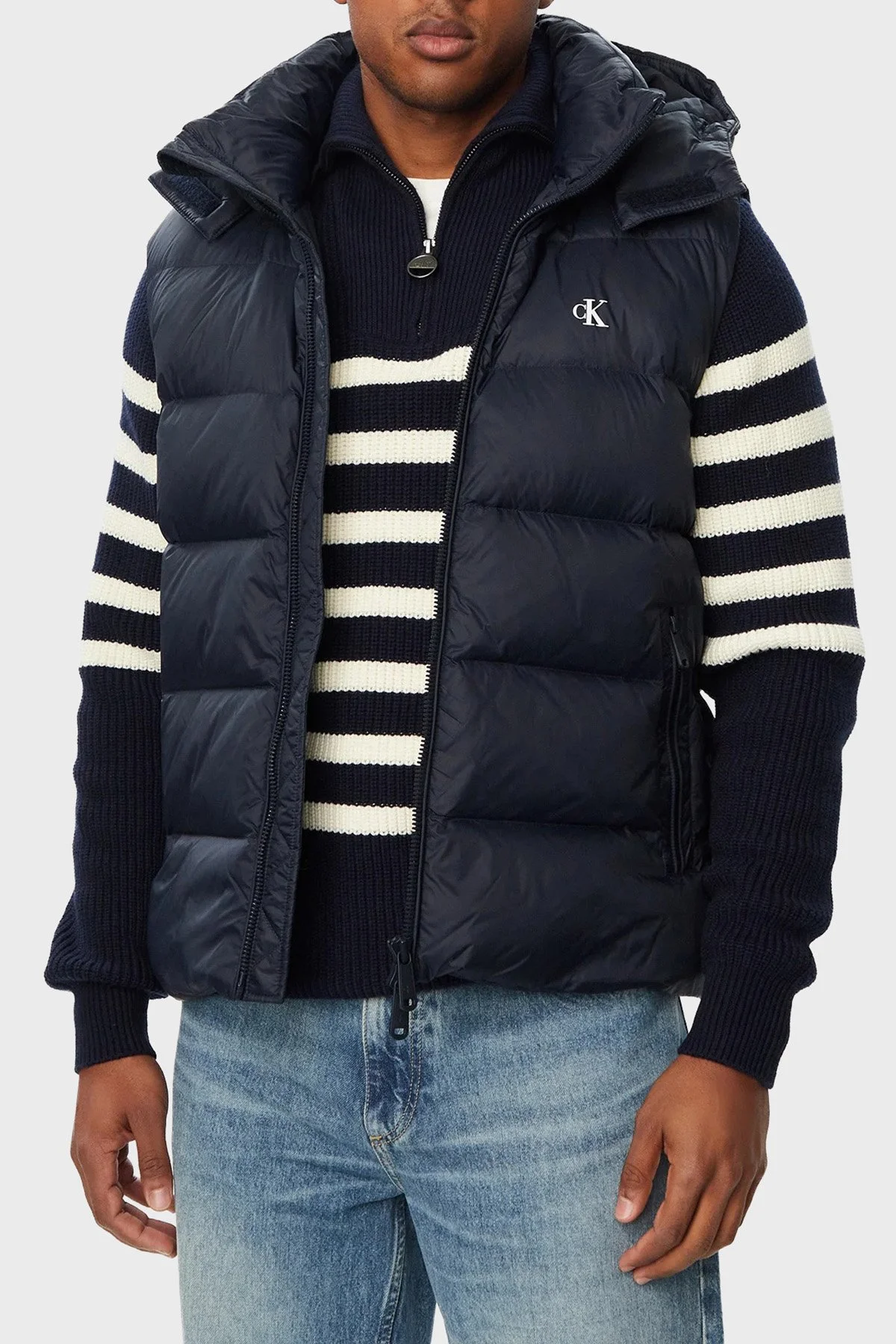 Calvin Klein Kapitoneli Çıkarılabilir Kapüşonlu Yaka Şişme LV04RG514GCEF Erkek Yelek LV04RG514G CEF Lacivert - 1