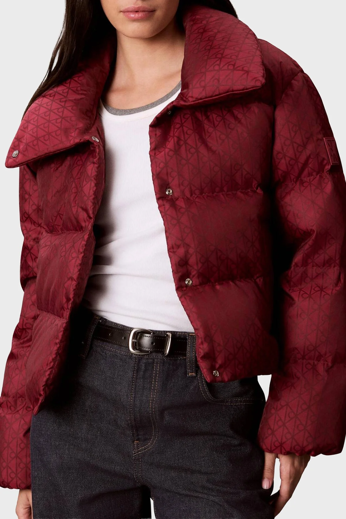 Calvin Klein Kapitoneli Cropped Fit Şişme LV047H521GVG5 Kadın Mont LV047H521G VG5 Bordo - 4