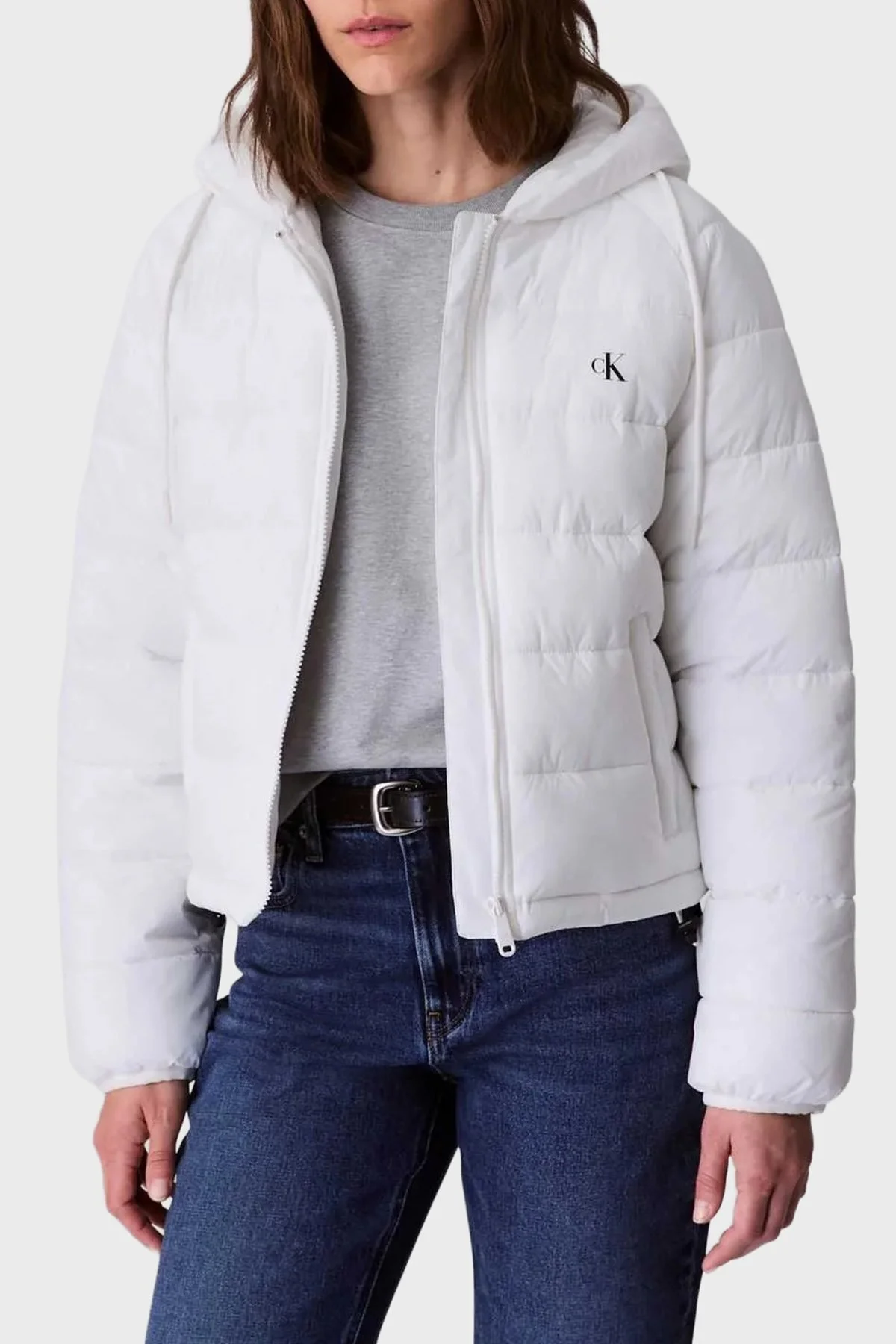 Calvin Klein Kapitoneli Logolu Regular Fit Kapüşonlu Şişme LV047C521GHW6 Bayan Mont LV047C521G HW6 BEYAZ - 1