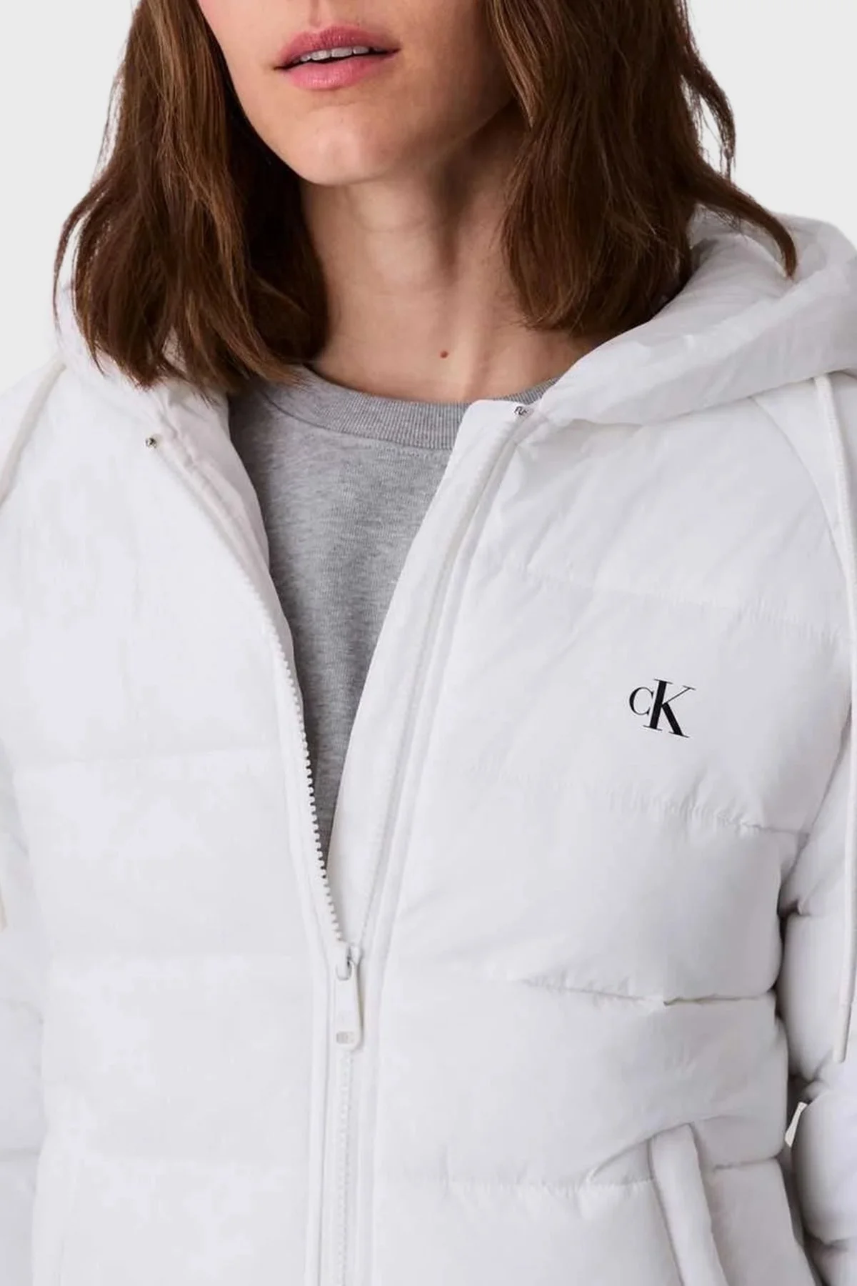Calvin Klein Kapitoneli Logolu Regular Fit Kapüşonlu Şişme LV047C521GHW6 Bayan Mont LV047C521G HW6 BEYAZ - 5