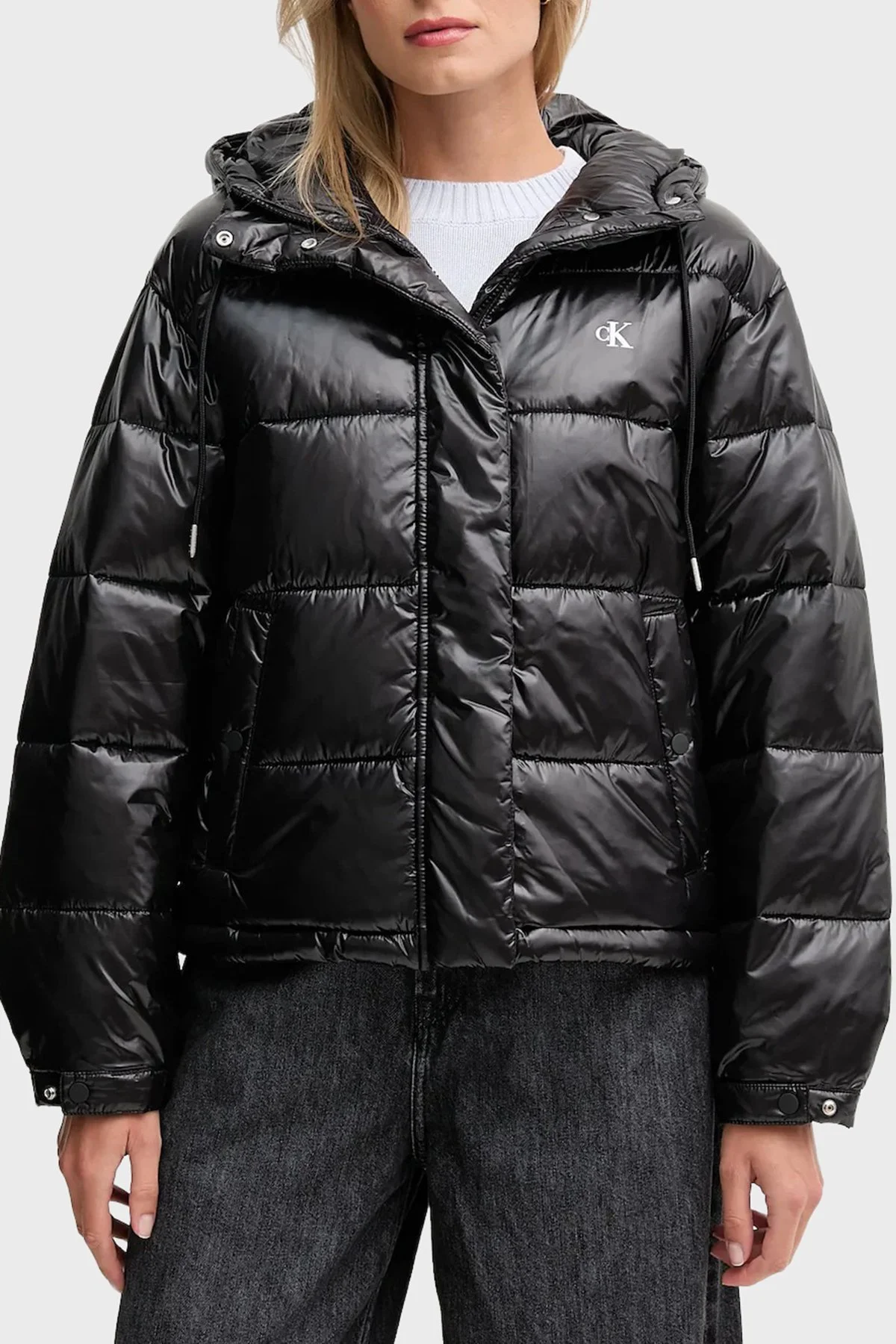 Calvin Klein Kapitoneli Loose Fit Kapüşonlu Parlak Şişme LV047D505GUB1 Bayan Mont LV047D505G UB1 SİYAH - 1