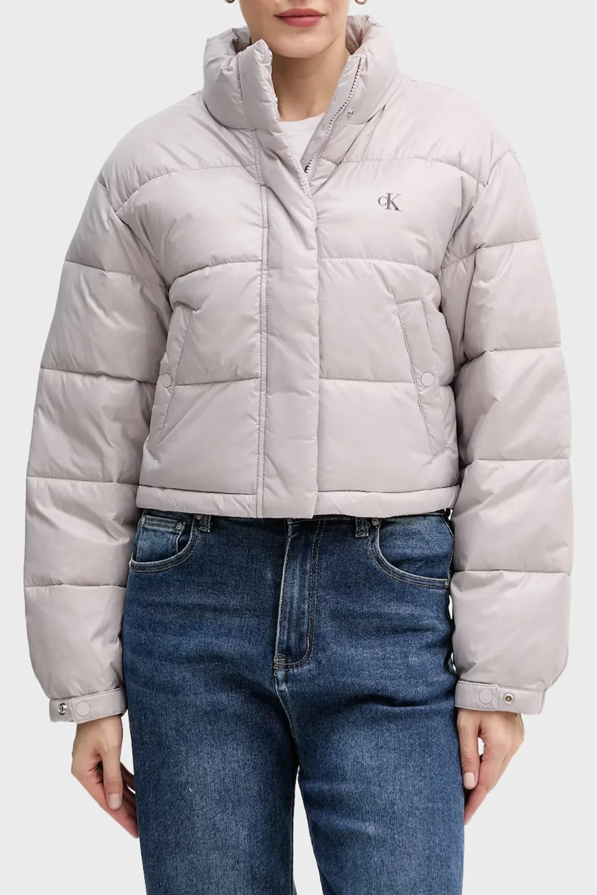 Calvin Klein Kapitoneli Regular Fit Dik Yaka Şişme LV047D504GQJL Bayan Mont LV047D504G QJL GRİ - 1